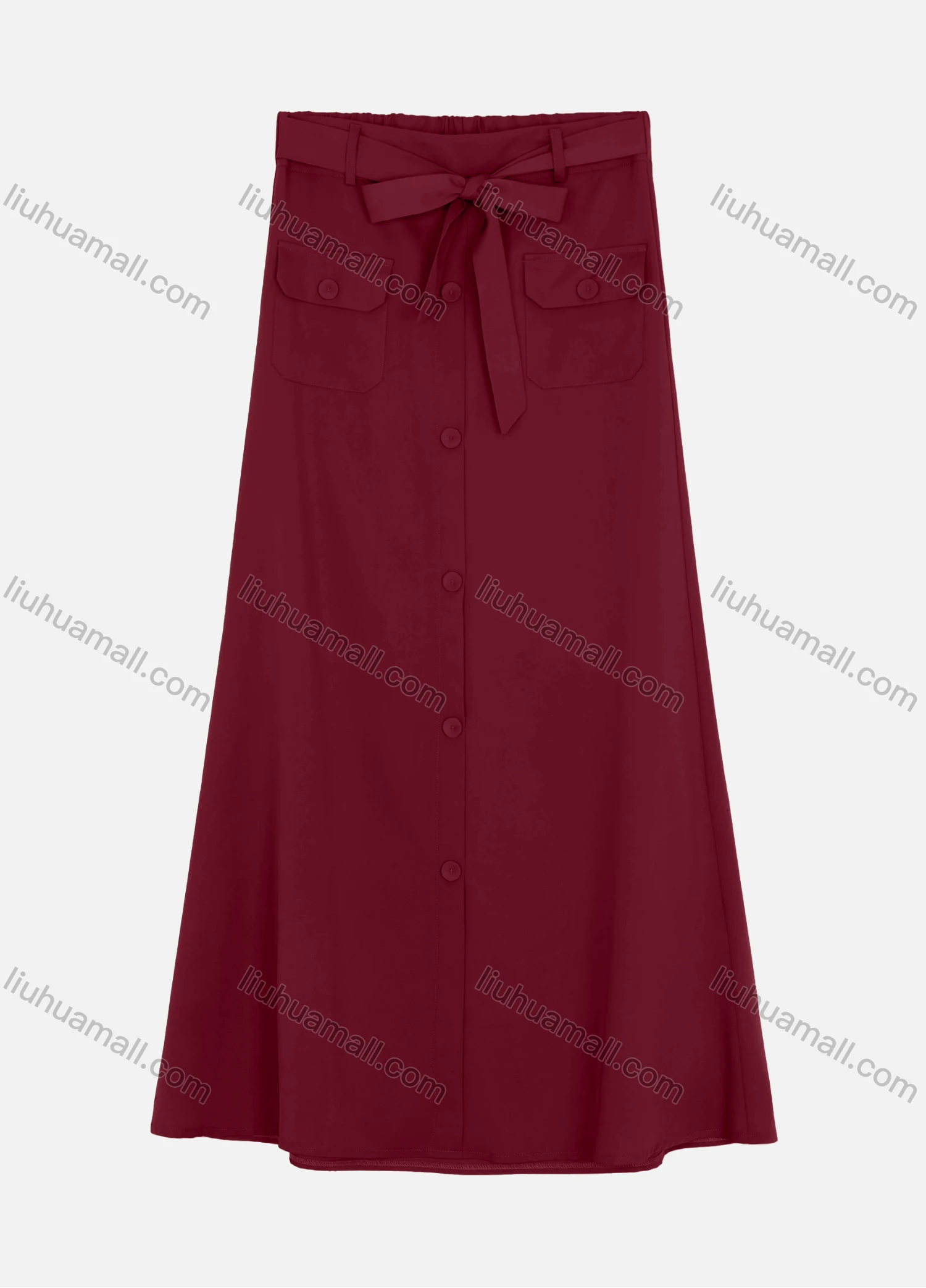 Wholesale Women's Elastic Waist Lace Up Button Pocket Plain Maxi Skirts 2050-6529# - Liuhuamall