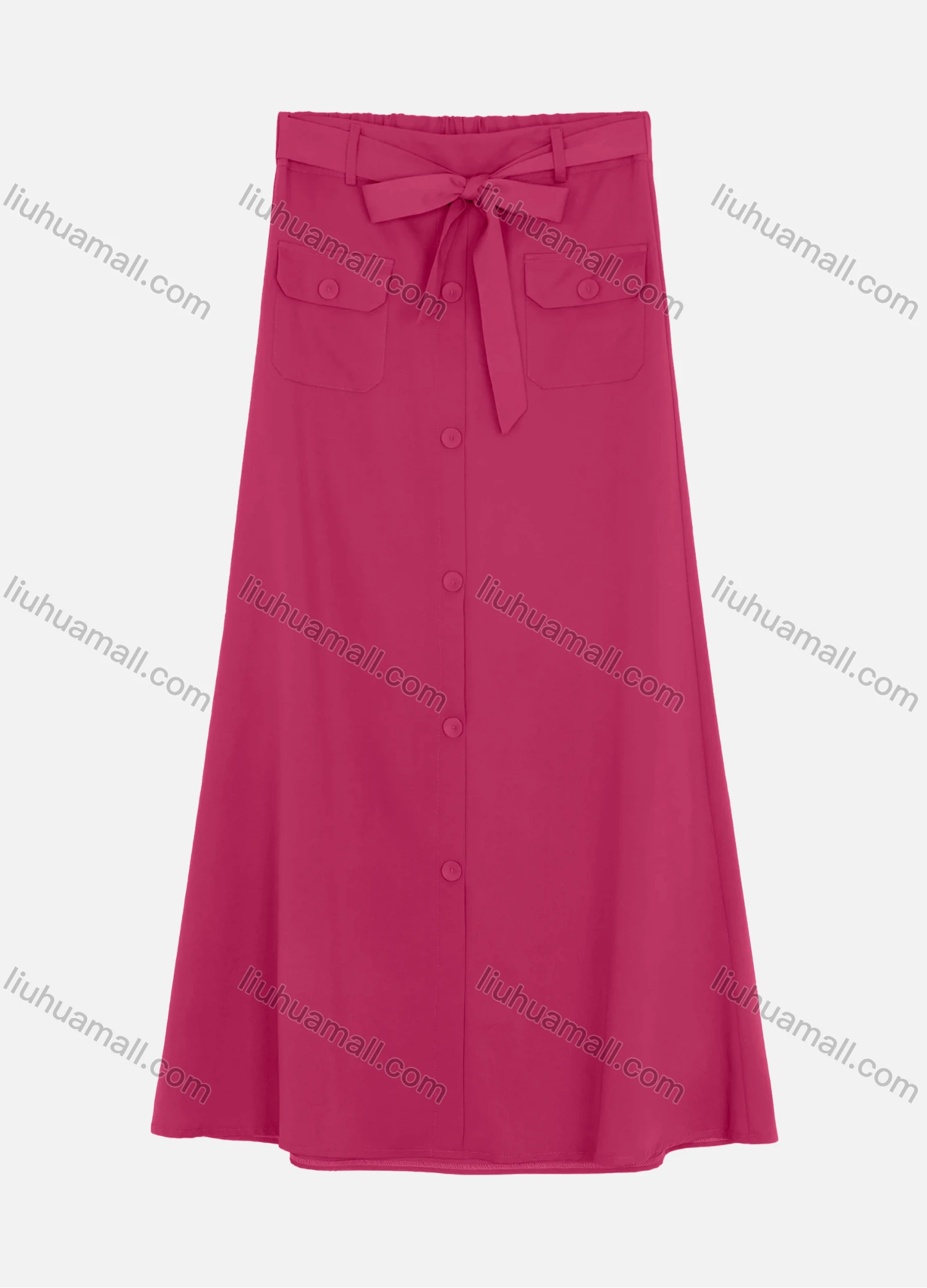 Wholesale Women's Elastic Waist Lace Up Button Pocket Plain Maxi Skirts 2050-6529# - Liuhuamall