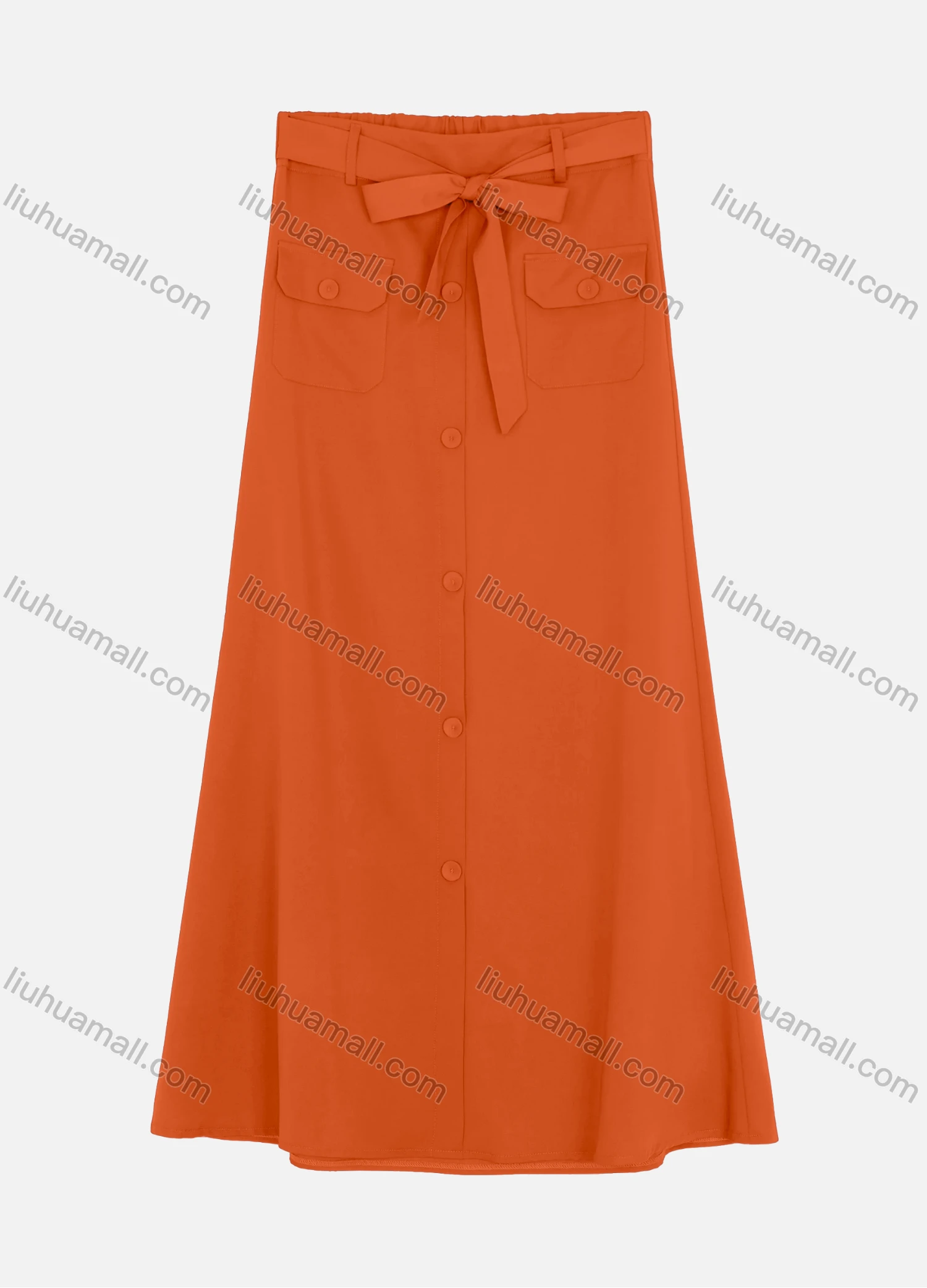 Wholesale Women's Elastic Waist Lace Up Button Pocket Plain Maxi Skirts 2050-6529# - Liuhuamall