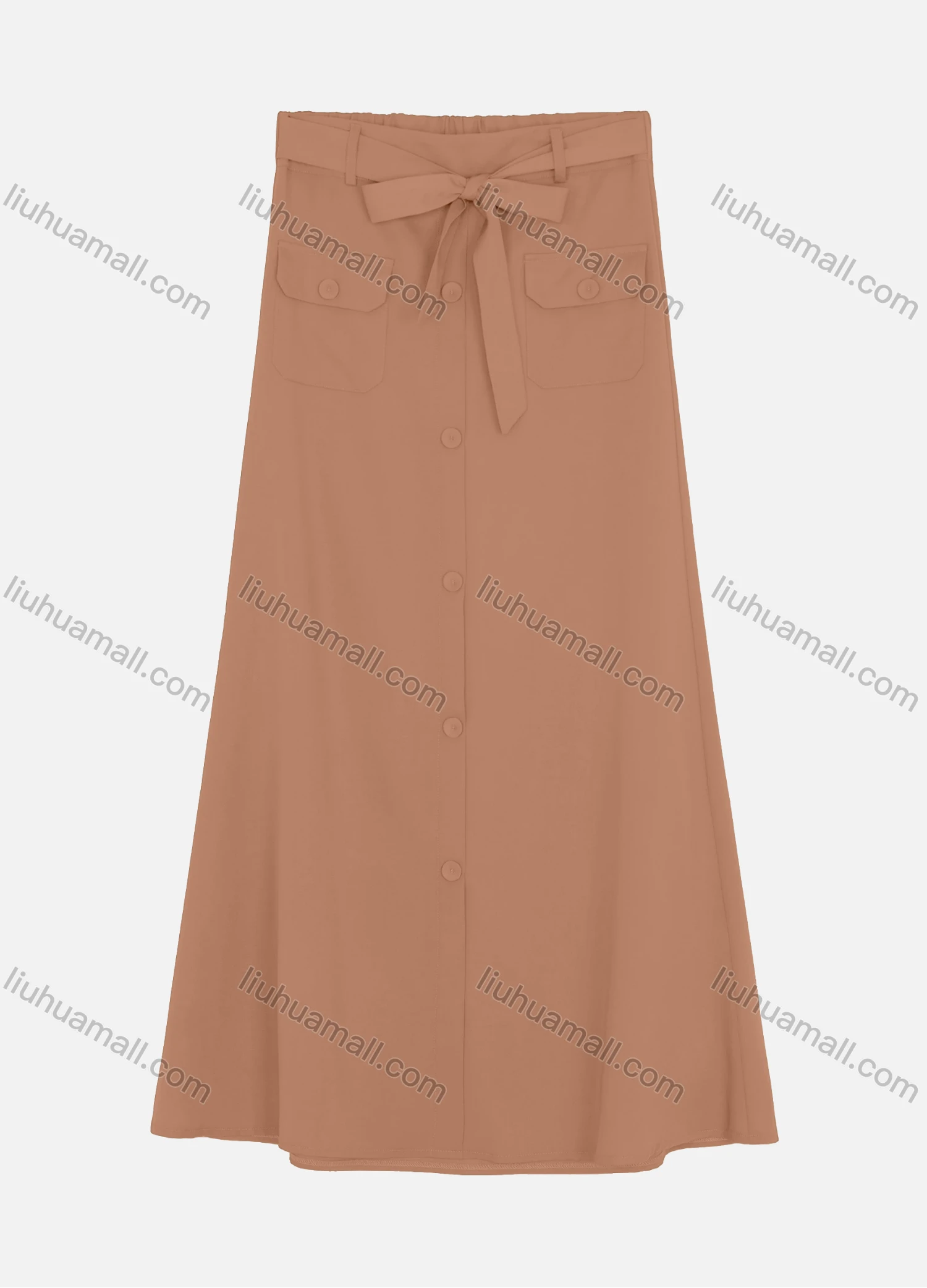 Wholesale Women's Elastic Waist Lace Up Button Pocket Plain Maxi Skirts 2050-6529# - Liuhuamall