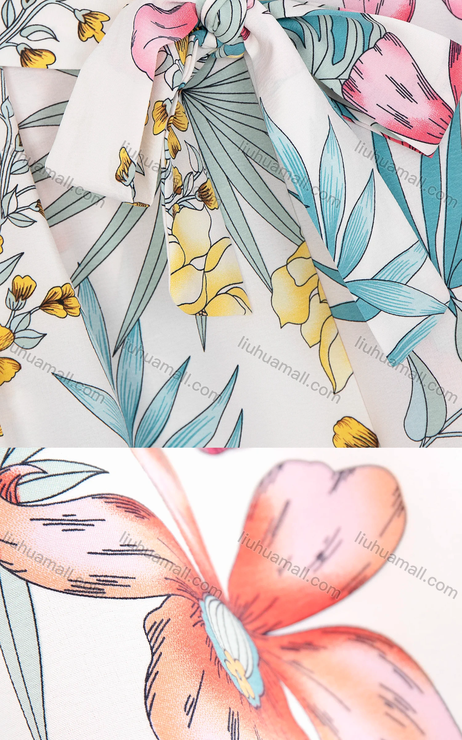 Wholesale Women's Fashion Slant Pocket Allover Flower Print Wide Leg Pants With Belt 2050-1436# - Liuhuamall