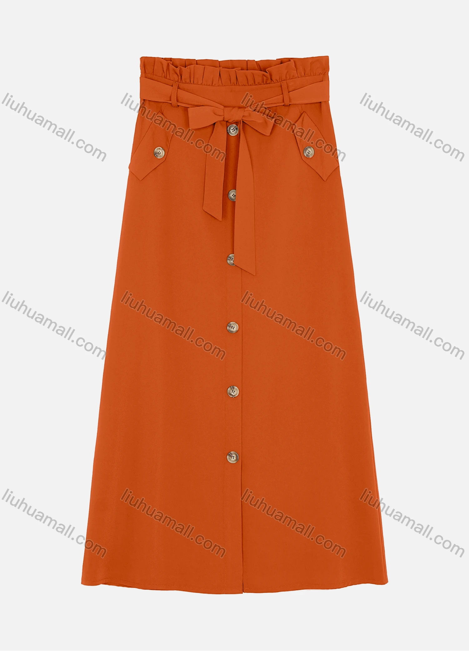 Wholesale Women's Elastic Waist Lace Up Button Fake Pockets Plain Maxi Skirts 2050-2251# - Liuhuamall