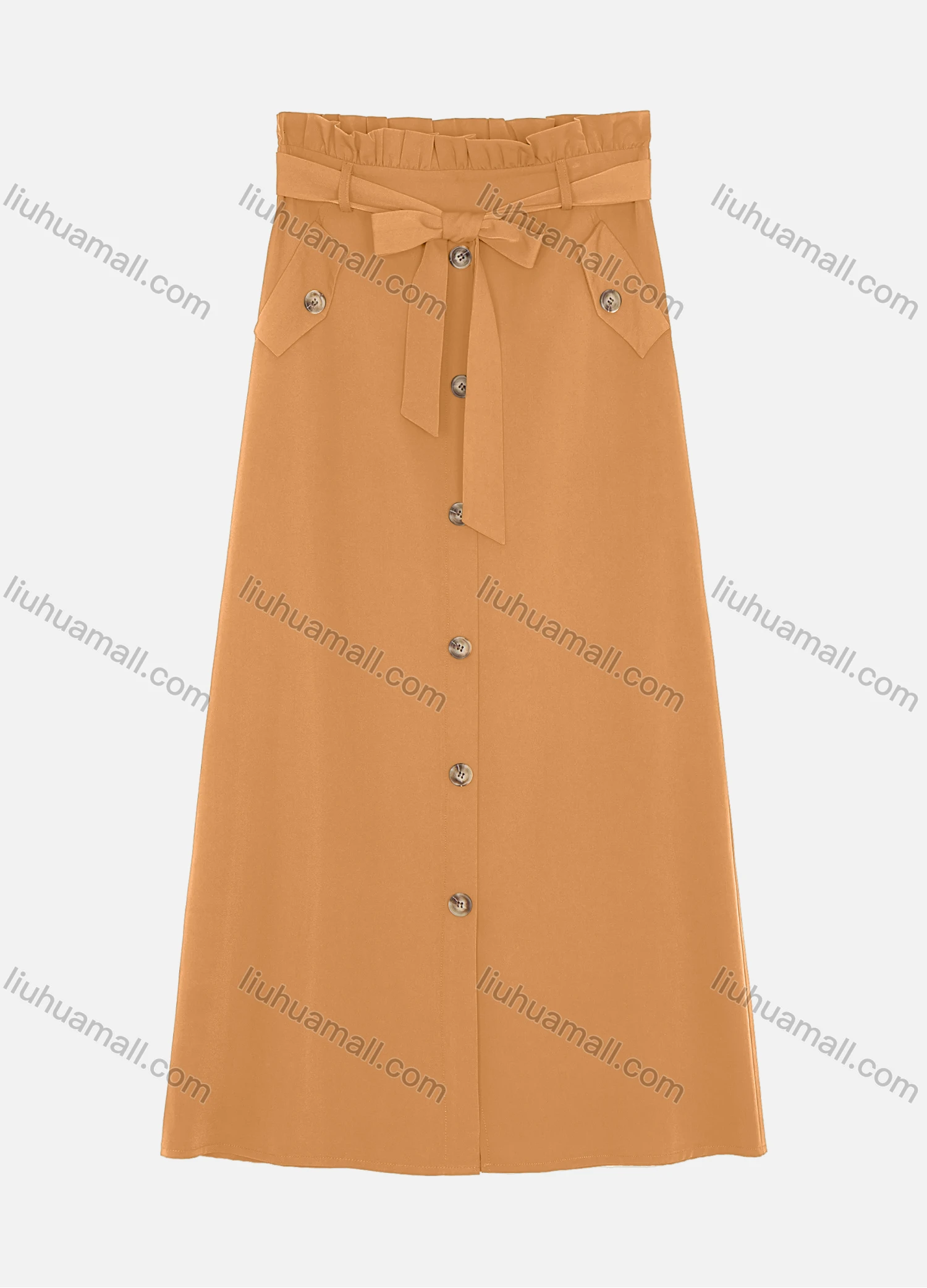 Wholesale Women's Elastic Waist Lace Up Button Fake Pockets Plain Maxi Skirts 2050-2251# - Liuhuamall