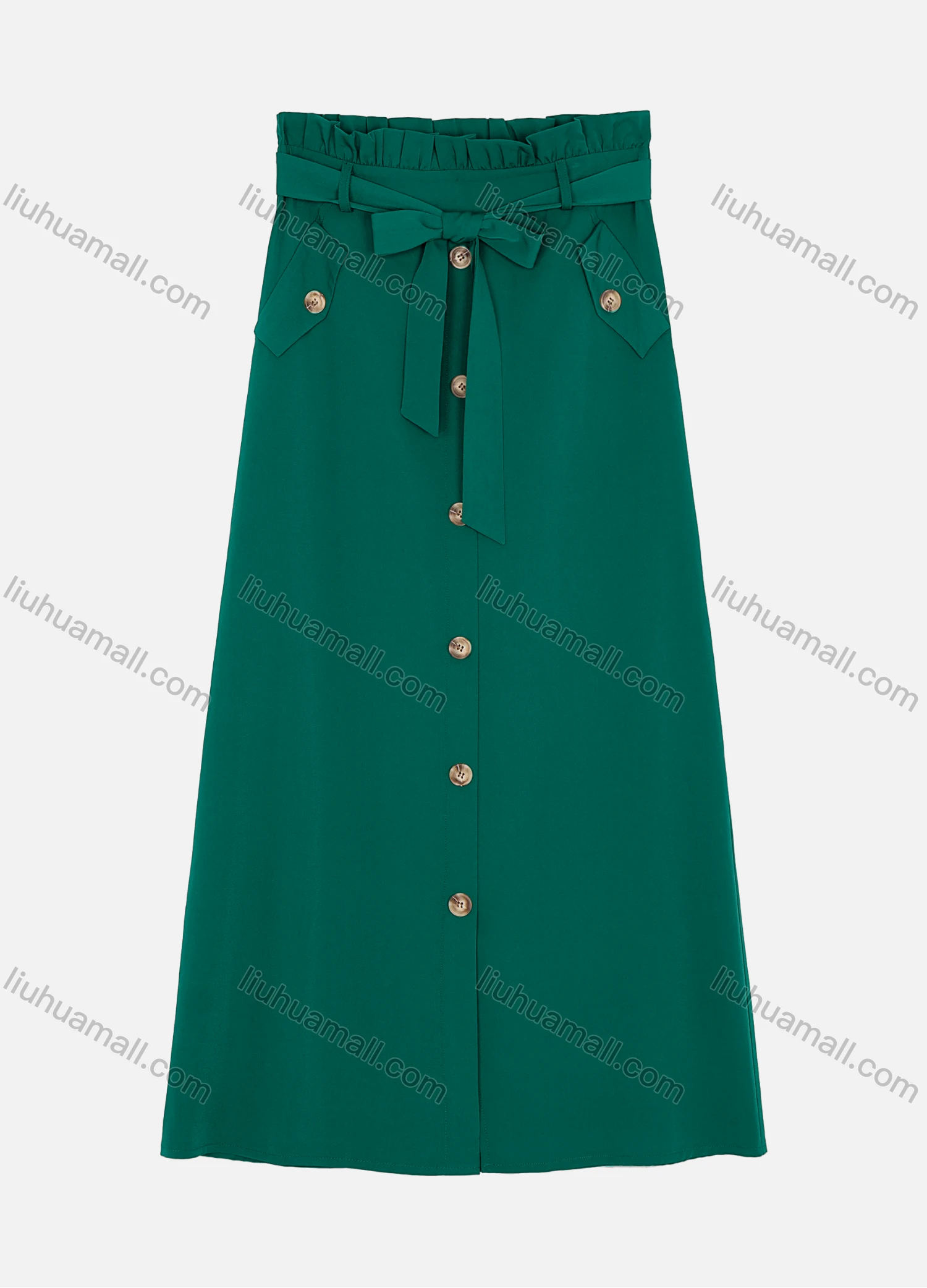 Wholesale Women's Elastic Waist Lace Up Button Fake Pockets Plain Maxi Skirts 2050-2251# - Liuhuamall