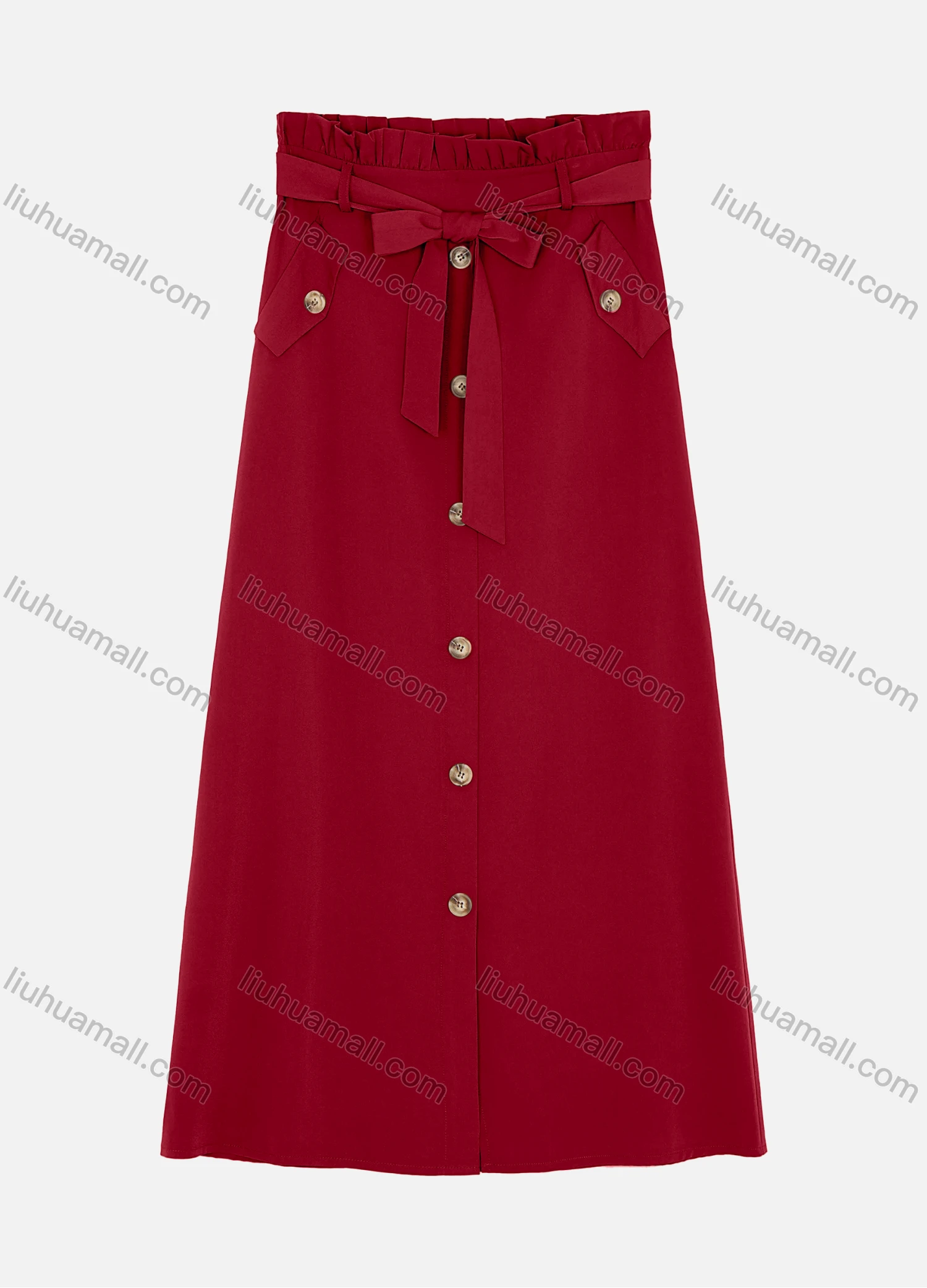 Wholesale Women's Elastic Waist Lace Up Button Fake Pockets Plain Maxi Skirts 2050-2251# - Liuhuamall