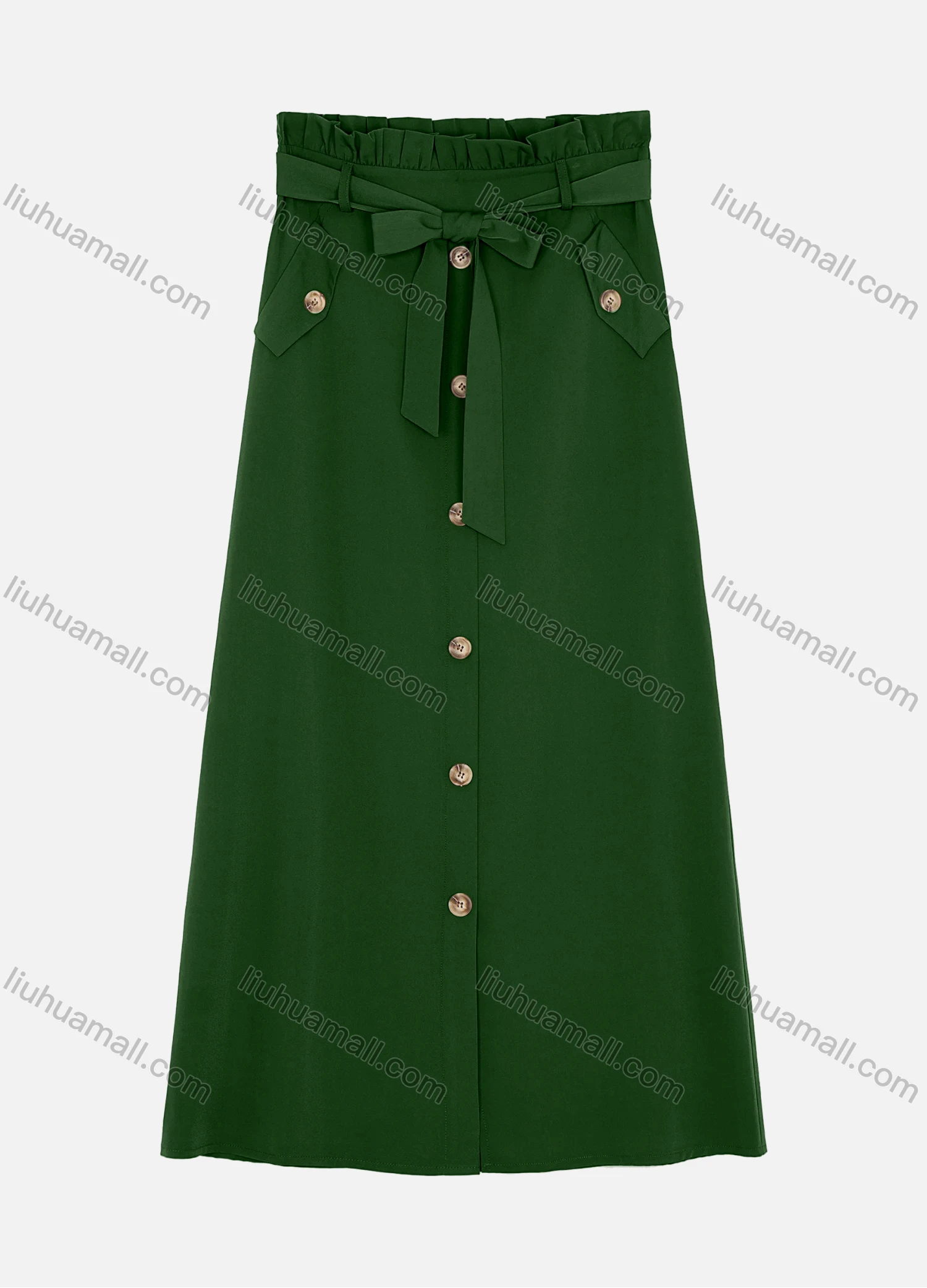 Wholesale Women's Elastic Waist Lace Up Button Fake Pockets Plain Maxi Skirts 2050-2251# - Liuhuamall