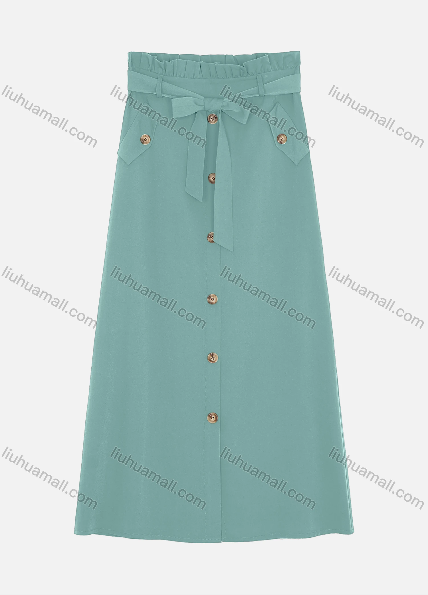 Wholesale Women's Elastic Waist Lace Up Button Fake Pockets Plain Maxi Skirts 2050-2251# - Liuhuamall