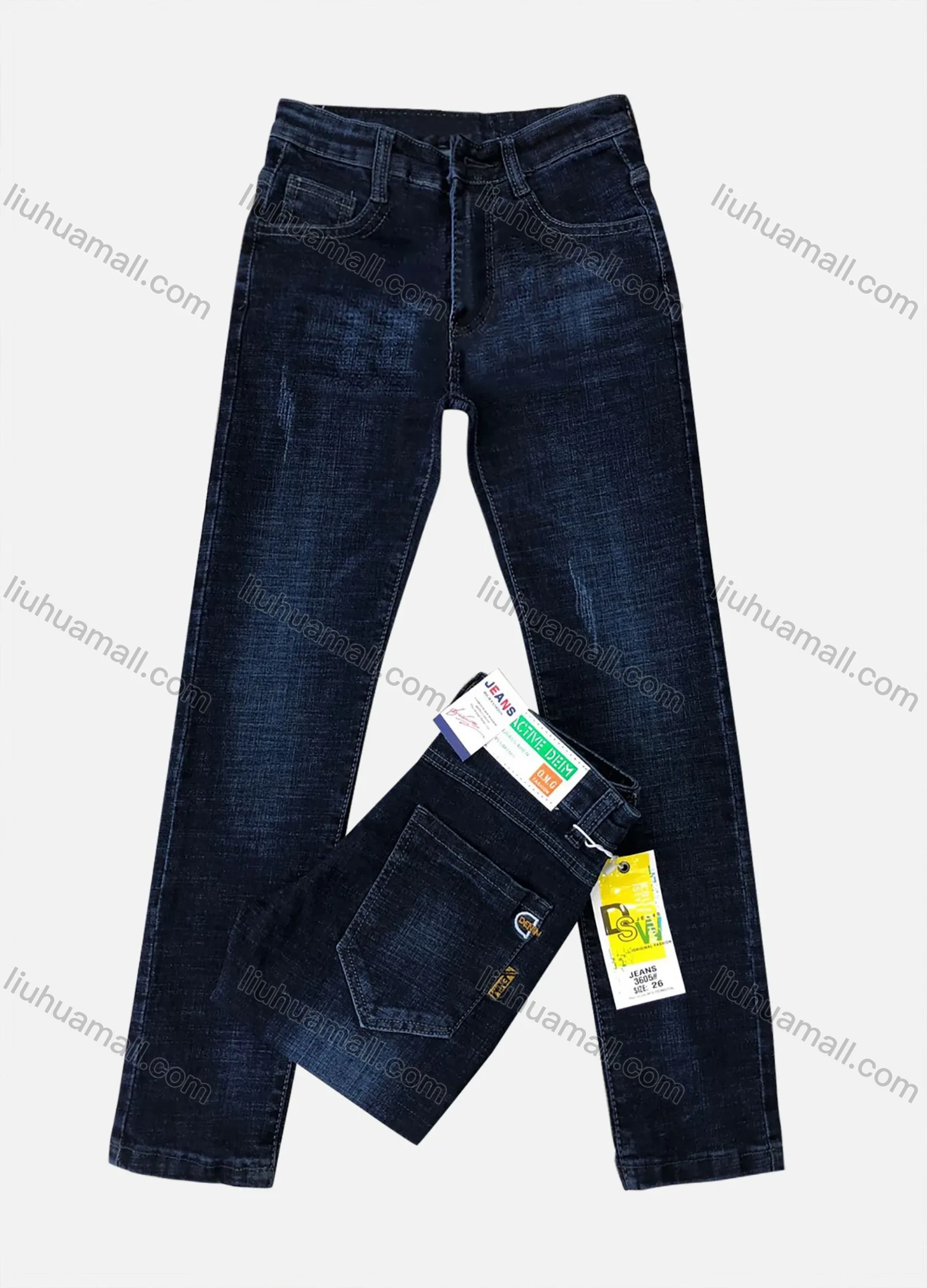 Wholesale Boys Casual Distressed Button Zipper Pockets Labelled Embroidered Letter Plain Jean - Liuhuamall