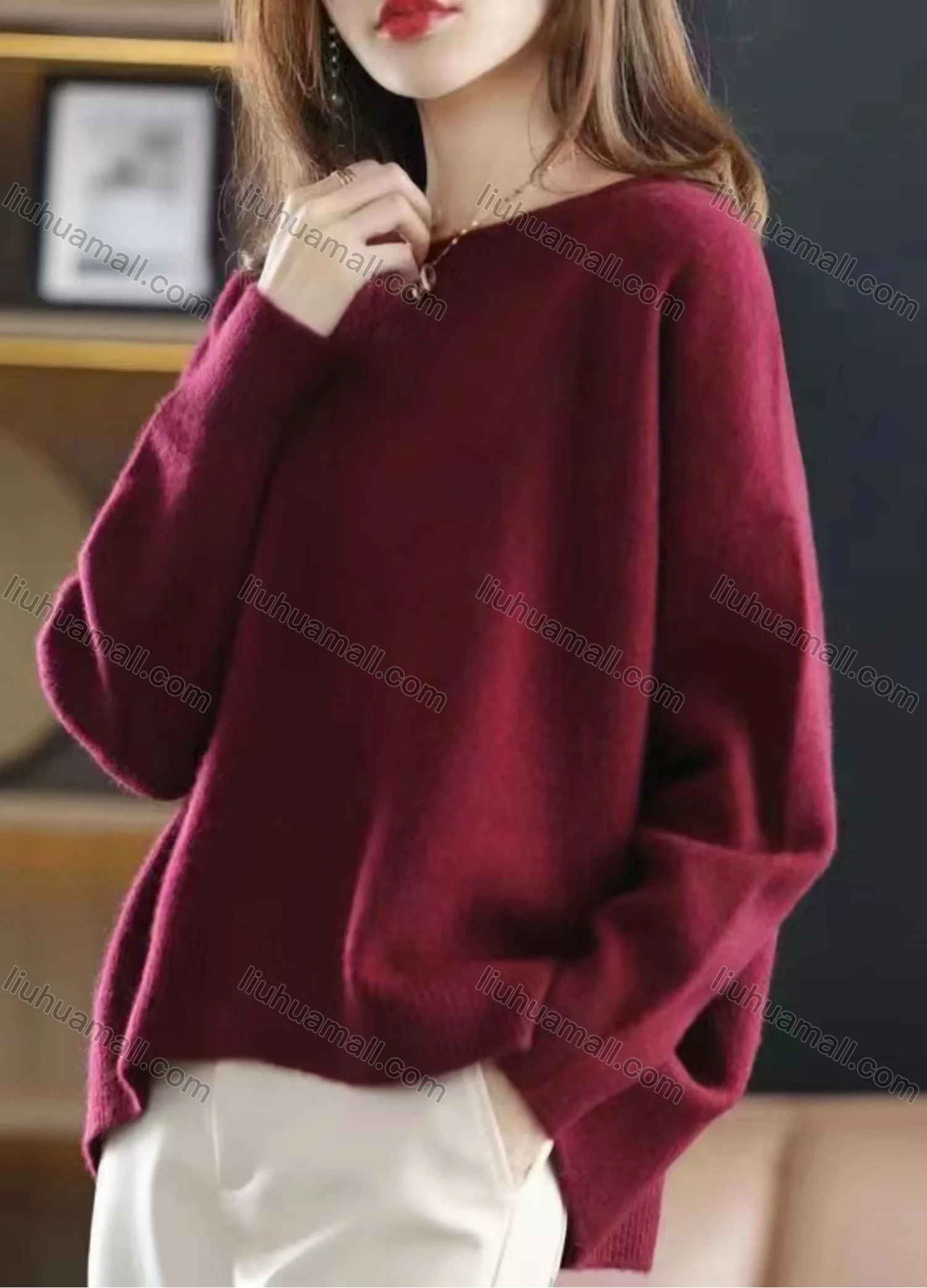Wholesale Women's Plain Loose Fit Bateau Neck Pullover Knit Top - Liuhuamall