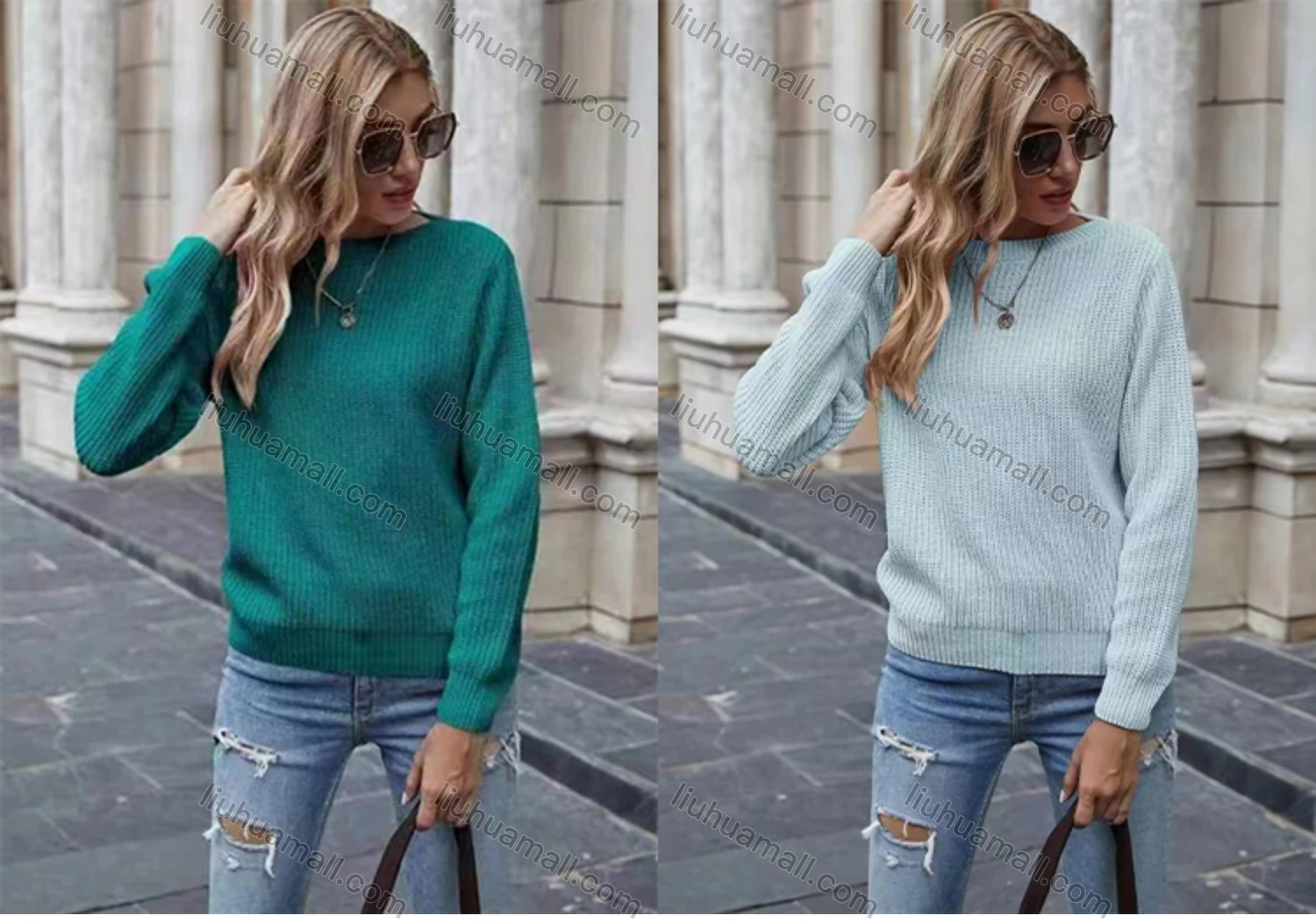 Wholesale Women's Solid Bateau Neck Long Sleeve Cable Knit Sweater - Liuhuamall