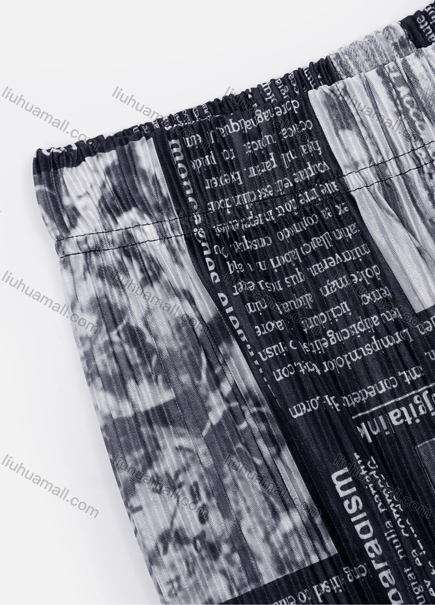 Wholesale Women's Elastic Waist Newspaper Print Rib-Knit Wide Leg Pants - Liuhuamall