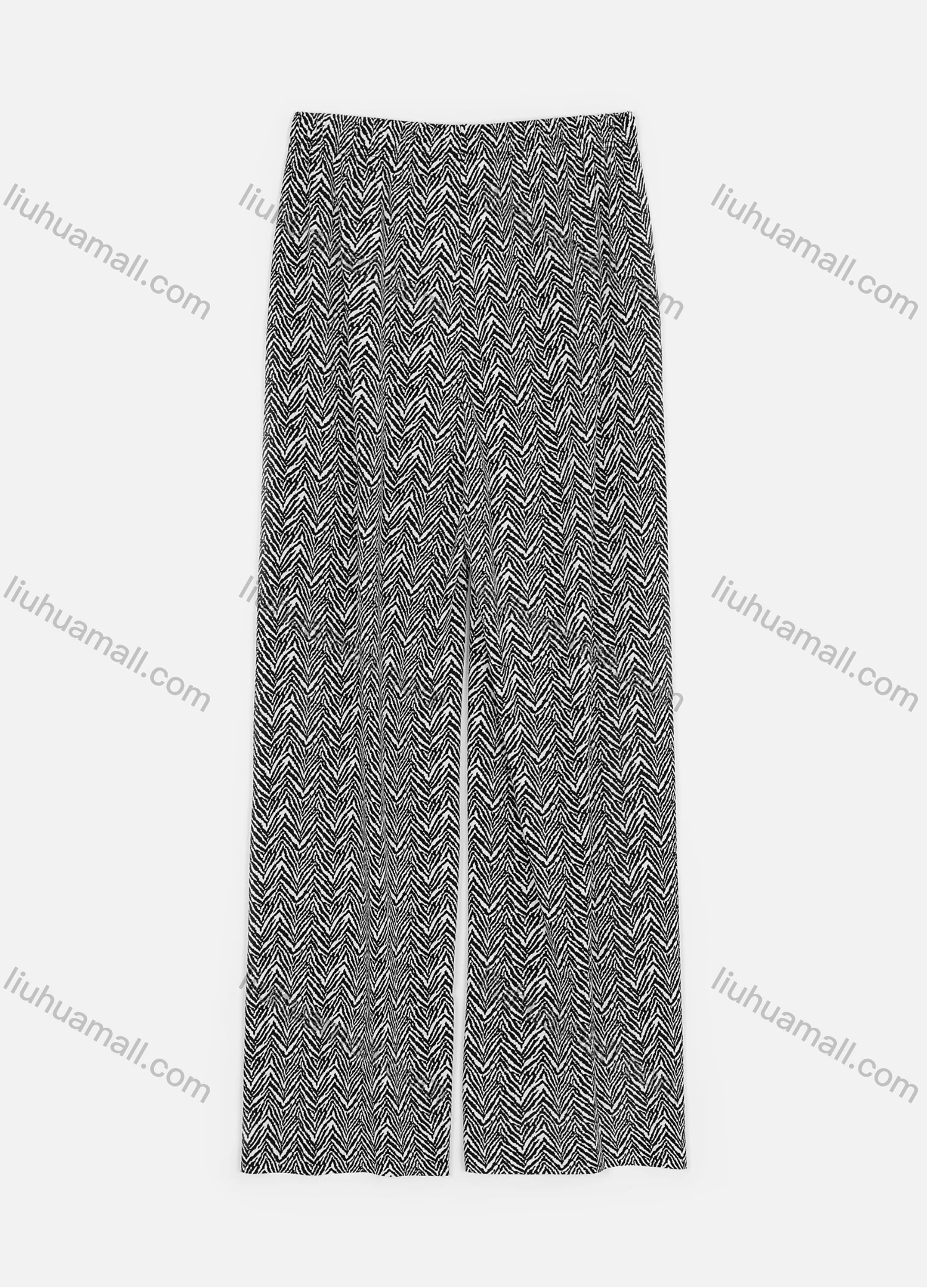 Wholesale Women's Elastic Waist Chevron Print Rib-Knit Wide Leg Pants - Liuhuamall
