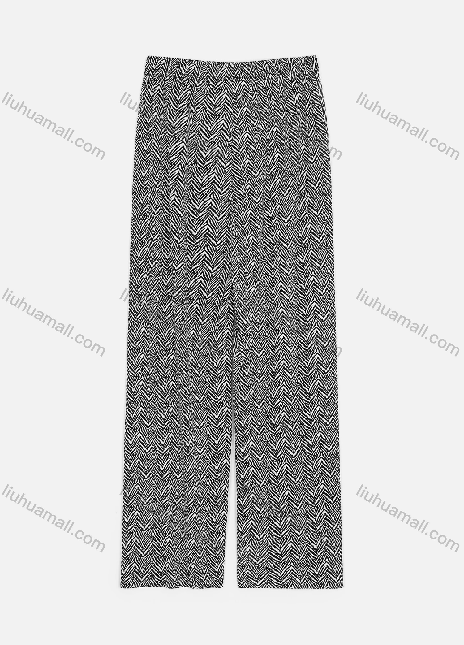 Wholesale Women's Elastic Waist Chevron Print Rib-Knit Wide Leg Pants - Liuhuamall
