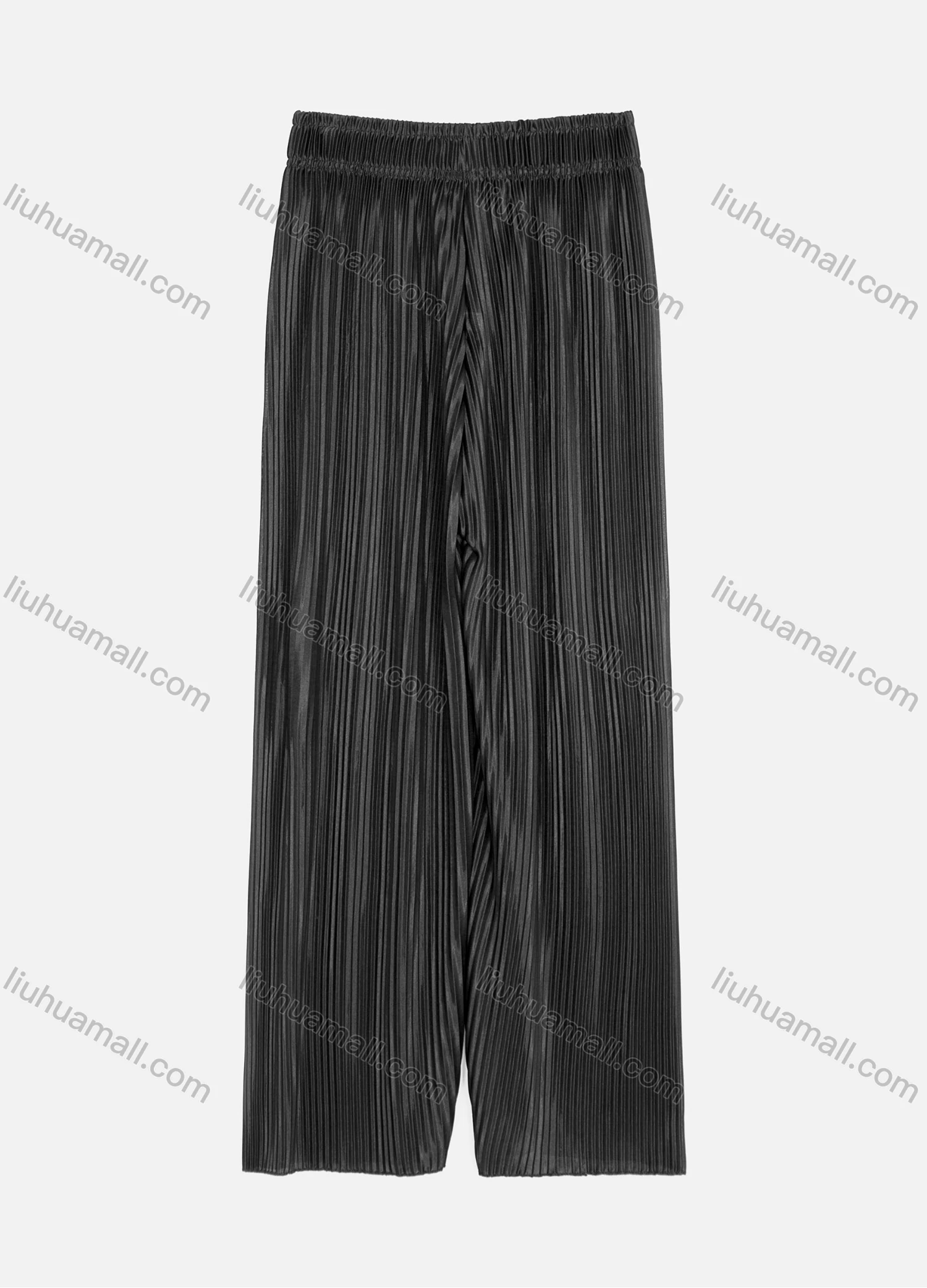 Wholesale Women's Casual Elastic Waist Rib-Knit Plain Wide Leg Pants - Liuhuamall