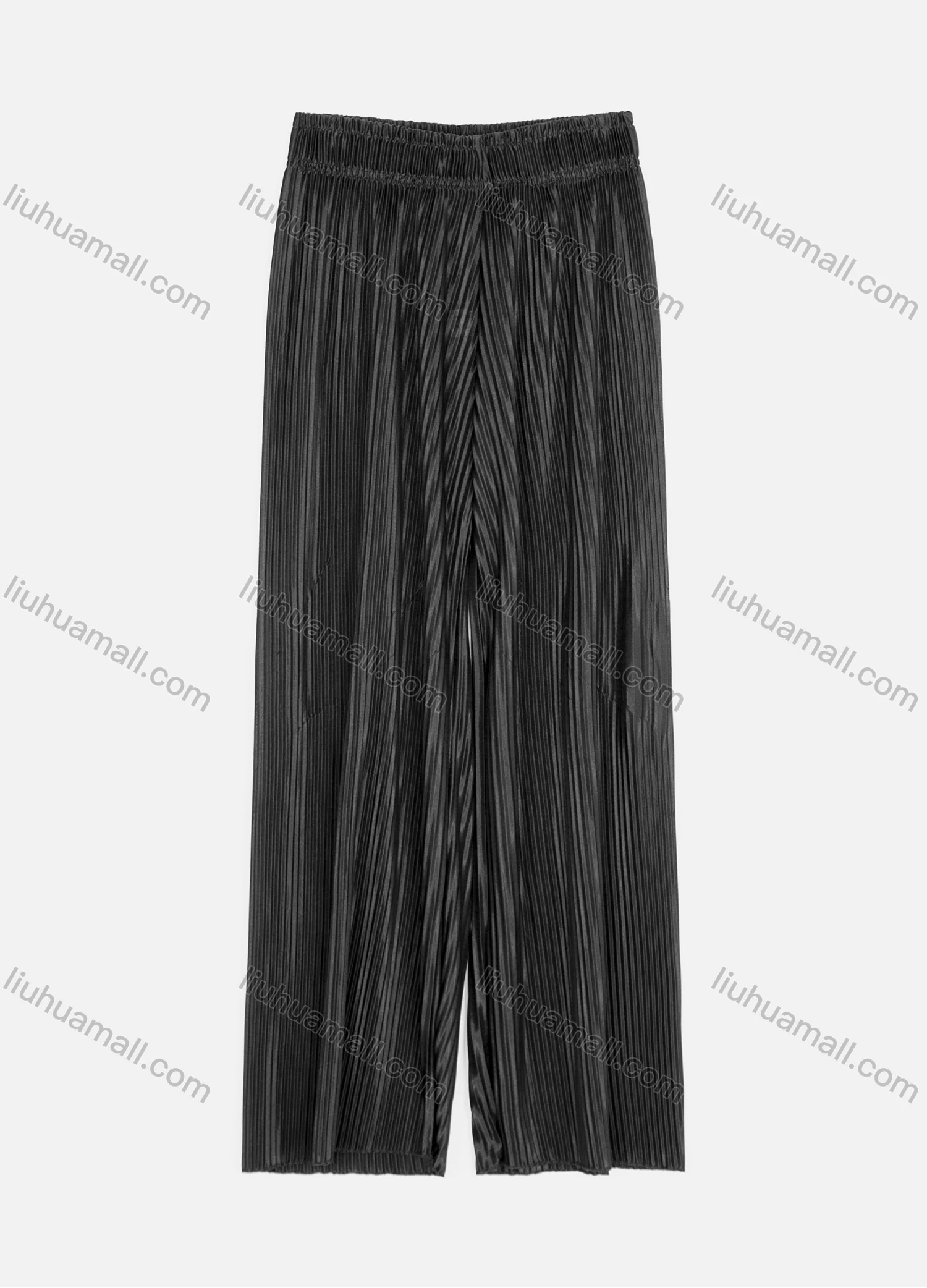 Wholesale Women's Casual Elastic Waist Rib-Knit Plain Wide Leg Pants - Liuhuamall