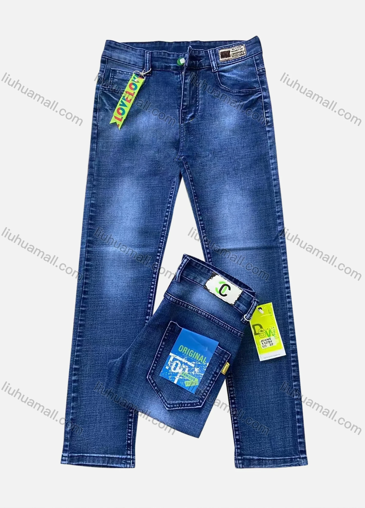 Wholesale Men's Comfort Button Pockets Labelled Decor Plain Jean 1129# - Liuhuamall