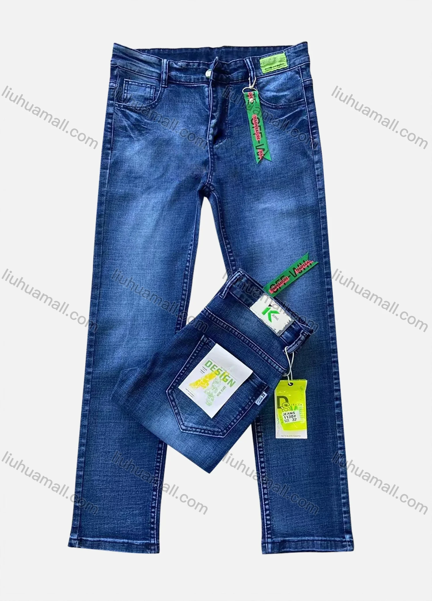 Wholesale Men's Casual Distressed Zipper Pockets Labelled Decor Plain Jean - Liuhuamall