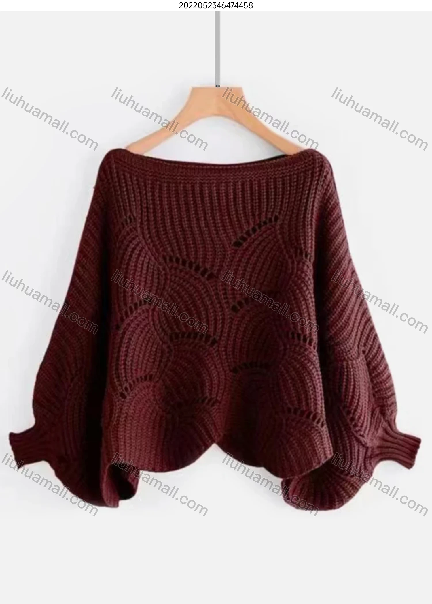 Wholesale Women's Plain Loose Fit Lantern Sleeve Hollow Out Sweater - Liuhuamall