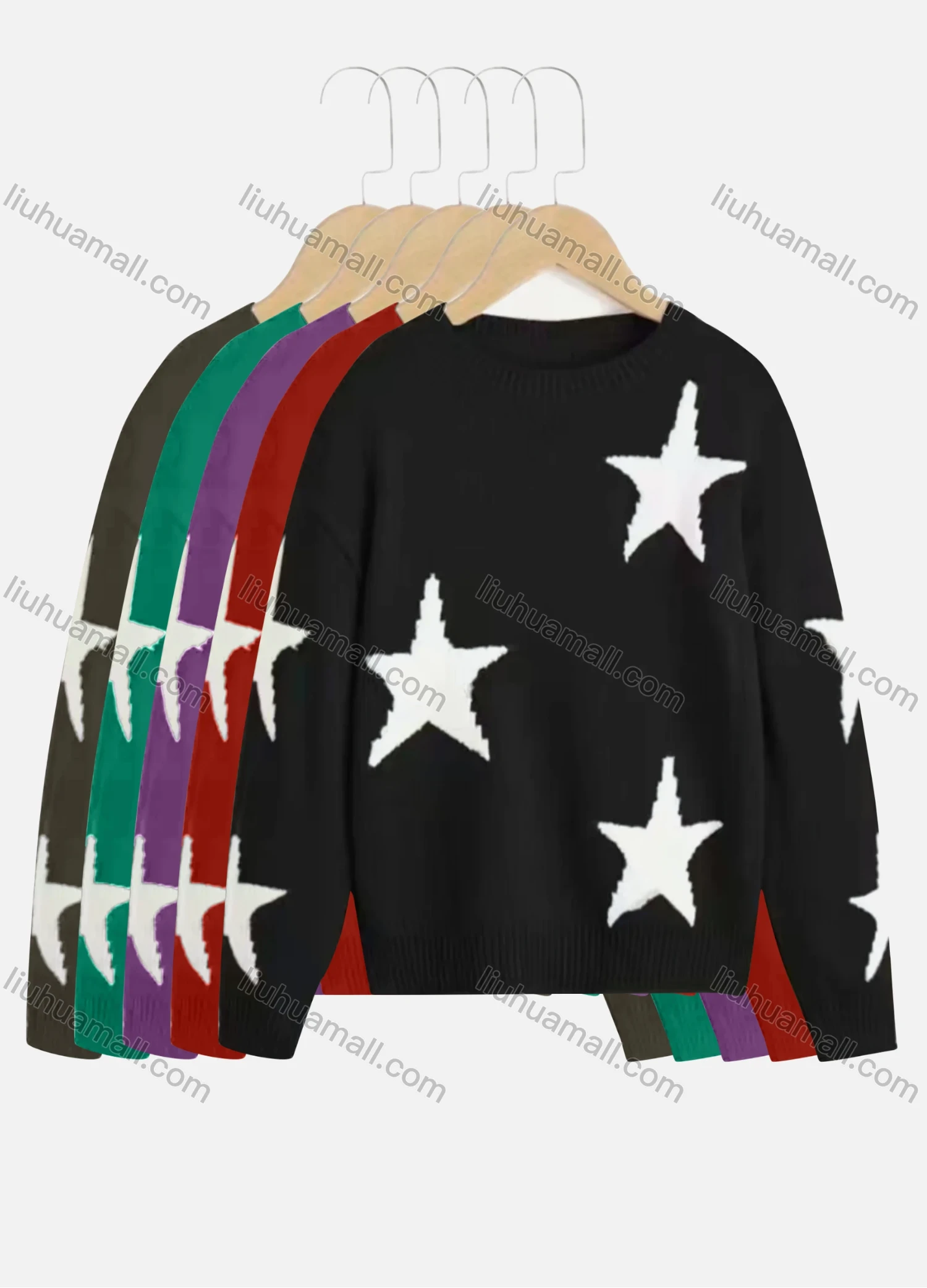 Wholesale Women's Cute Star Print Long Sleeve Pullover Sweater - Liuhuamall