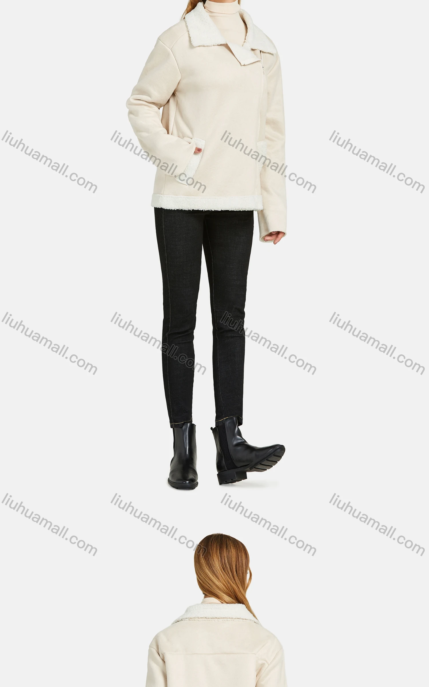 Wholesale Women's Casual Lapel Long Sleeve Fuzzy Thermal Lined Side Zipper Pockets Coat - Liuhuamall