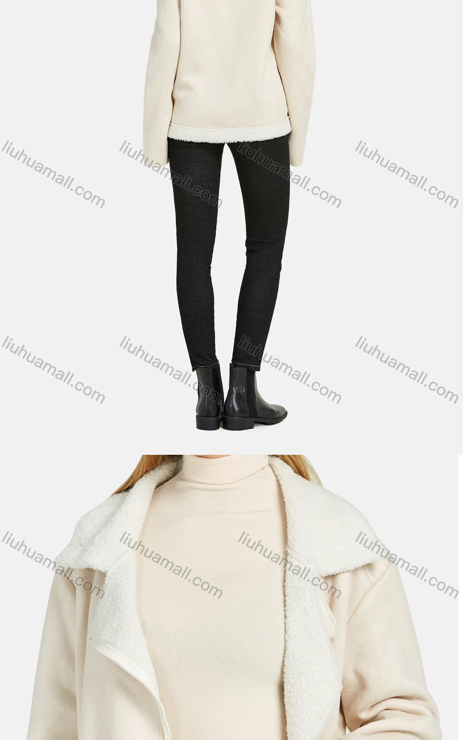 Wholesale Women's Casual Lapel Long Sleeve Fuzzy Thermal Lined Side Zipper Pockets Coat - Liuhuamall