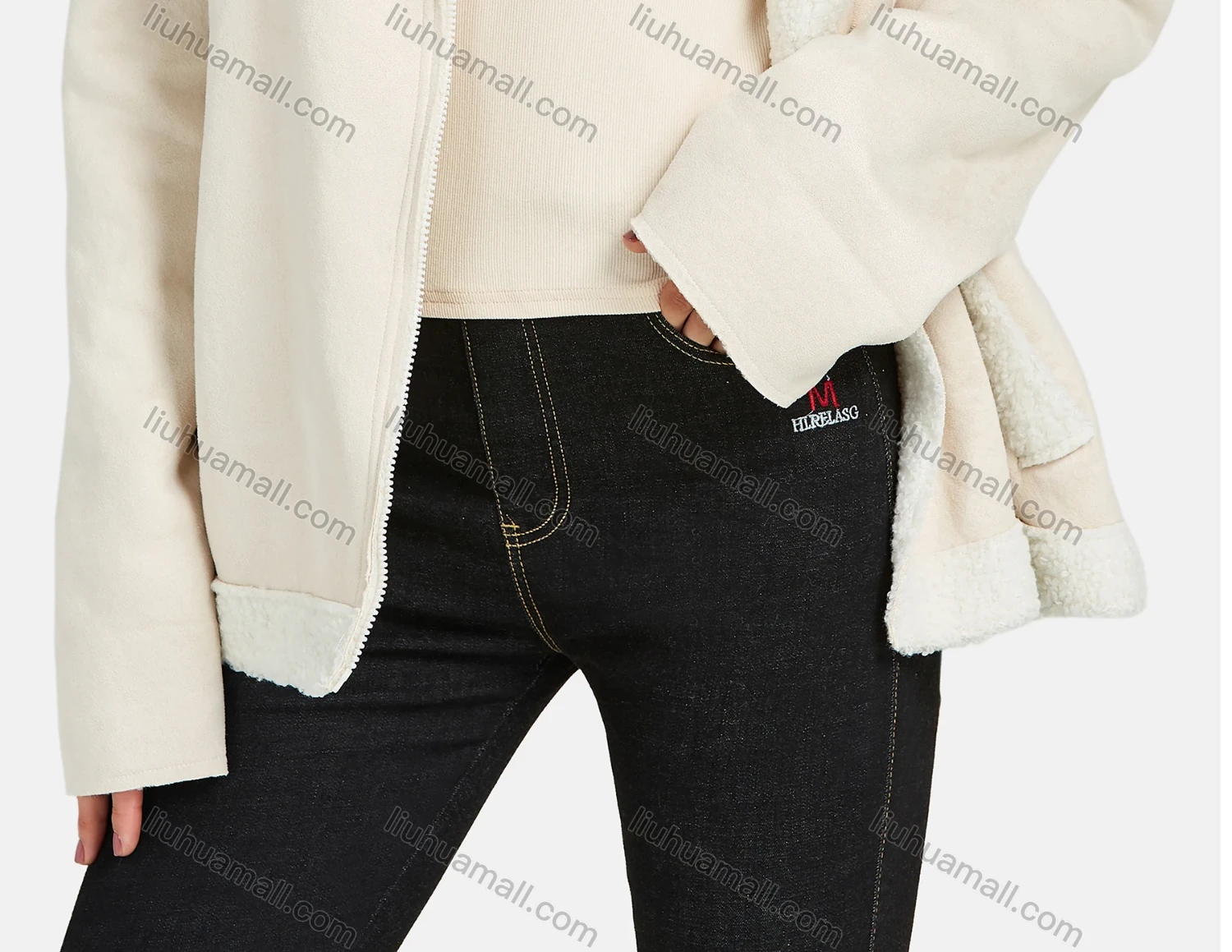 Wholesale Women's Casual Lapel Long Sleeve Fuzzy Thermal Lined Side Zipper Pockets Coat - Liuhuamall