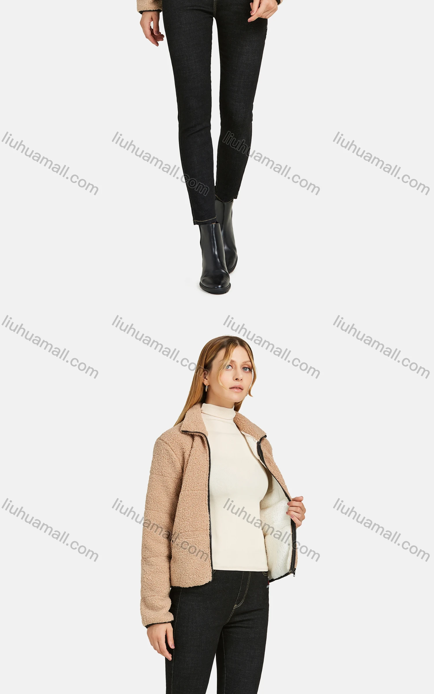 Wholesale Women's Casual Long Sleeve Fuzzy Thermal Lined Zipper Pockets Fluffy Jacket - Liuhuamall