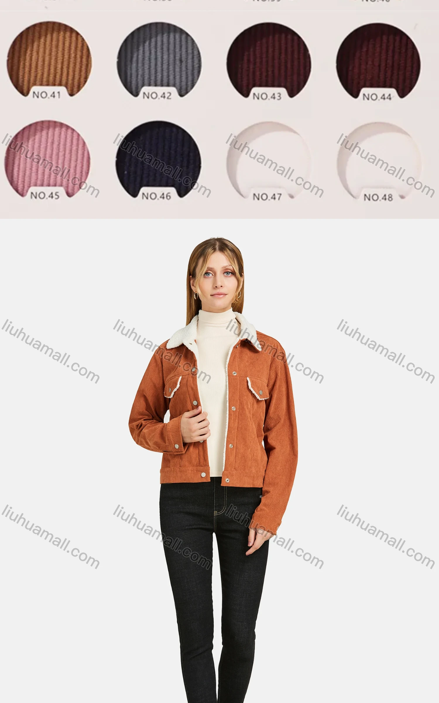 Wholesale Women's Long Sleeve Thermal Lined Buttons Fake Pockets Corduroy Jacket - Liuhuamall