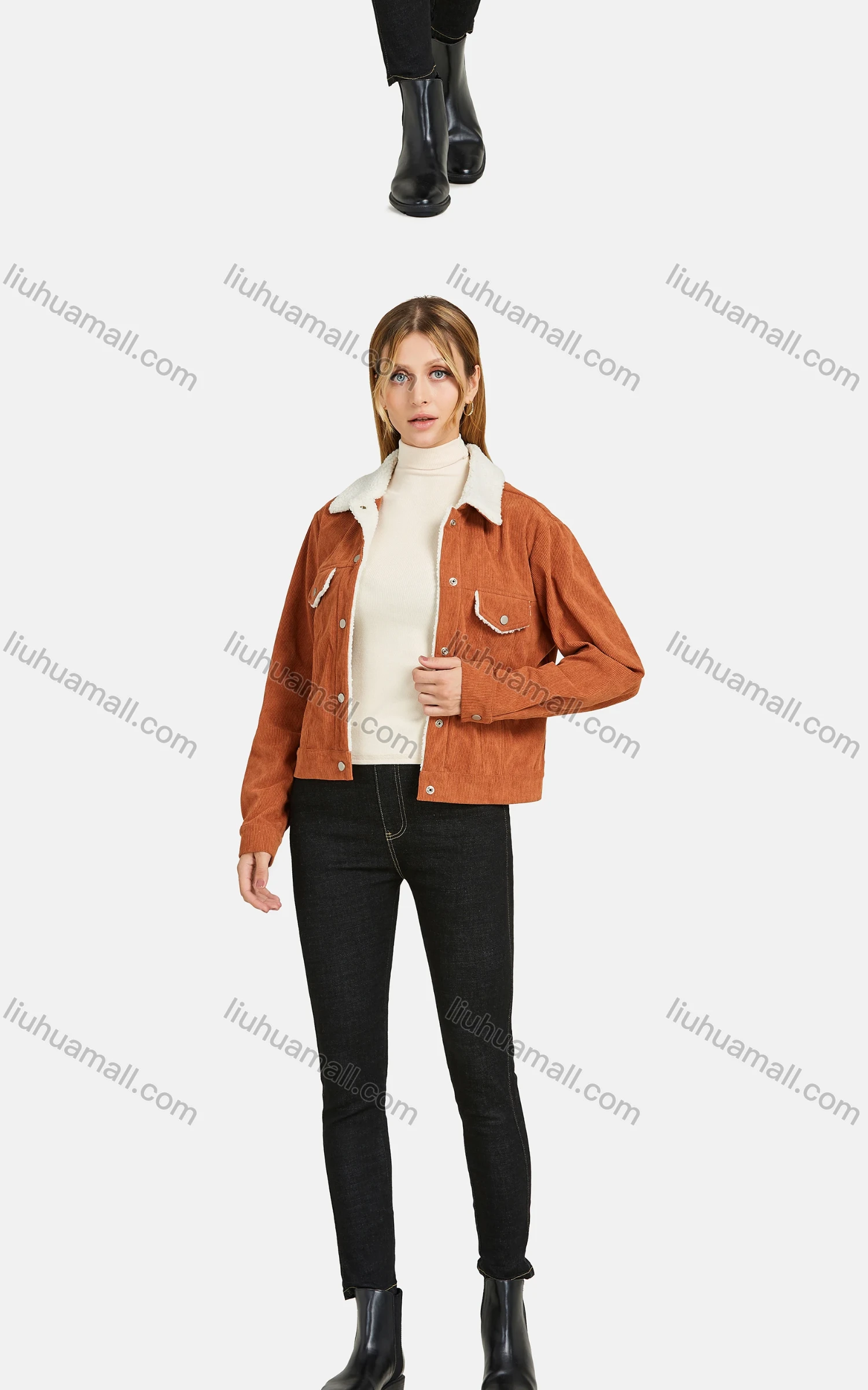 Wholesale Women's Long Sleeve Thermal Lined Buttons Fake Pockets Corduroy Jacket - Liuhuamall