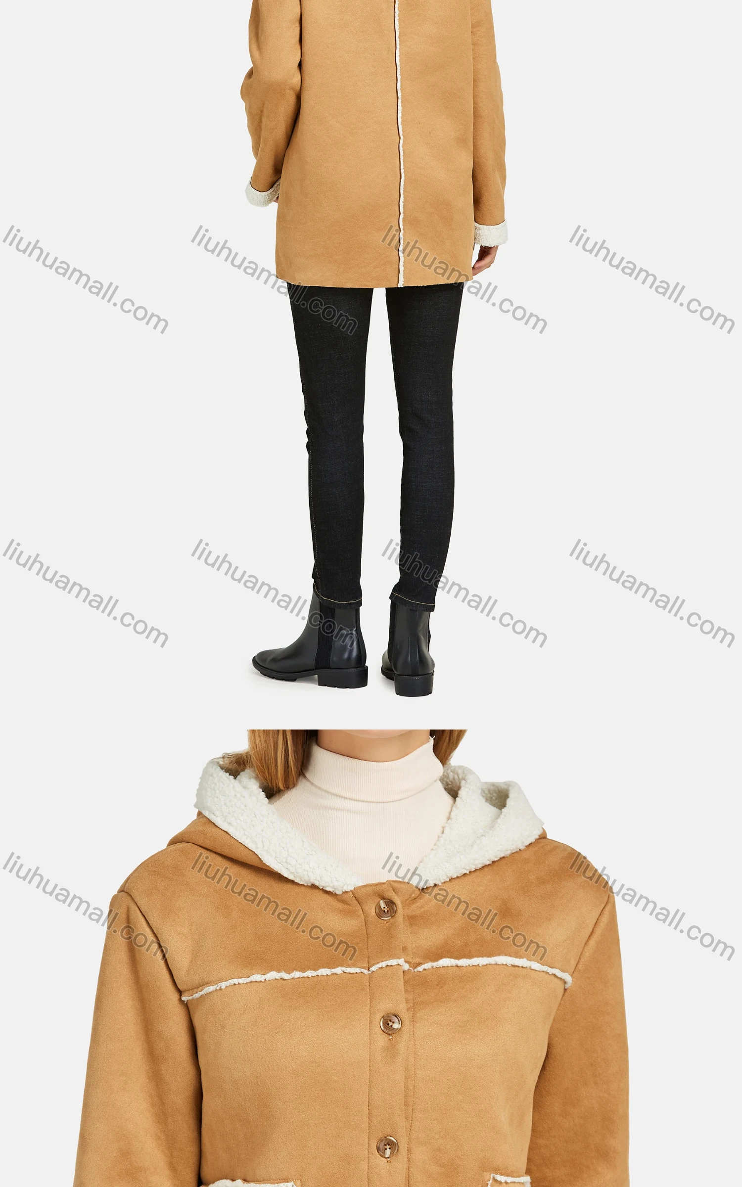 Wholesale Women's Hooded Long Sleeve Thermal Lined Button Down Pockets Coat - Liuhuamall