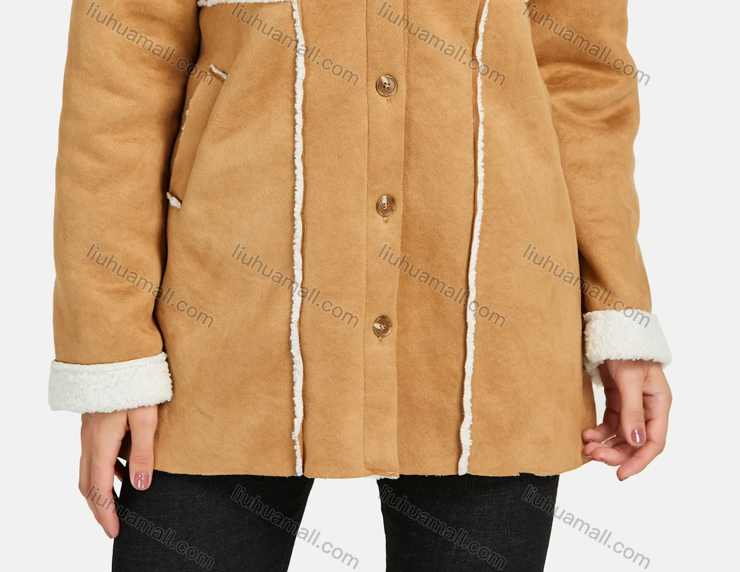 Wholesale Women's Hooded Long Sleeve Thermal Lined Button Down Pockets Coat - Liuhuamall