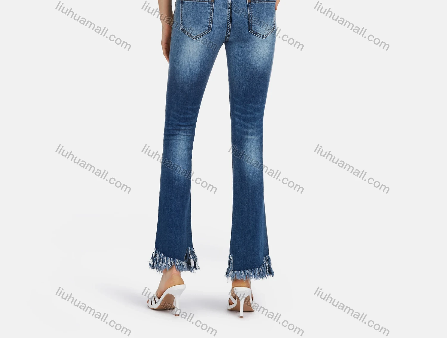 Wholesale Women's Casual Ripped Frayed Raw Hem Wash Distressed Jeans 3233# - Liuhuamall
