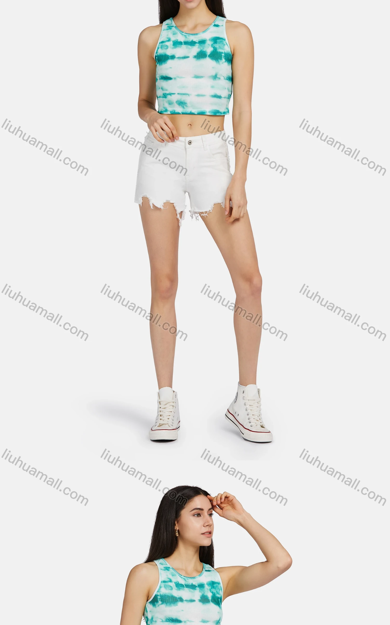 Wholesale Women's Casual Crew Neck Tie Dye Crop Tank Tops 9947# - Liuhuamall