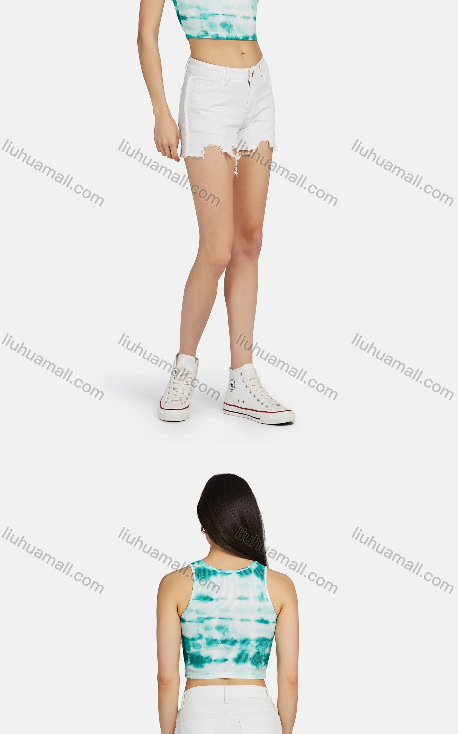 Wholesale Women's Casual Crew Neck Tie Dye Crop Tank Tops 9947# - Liuhuamall