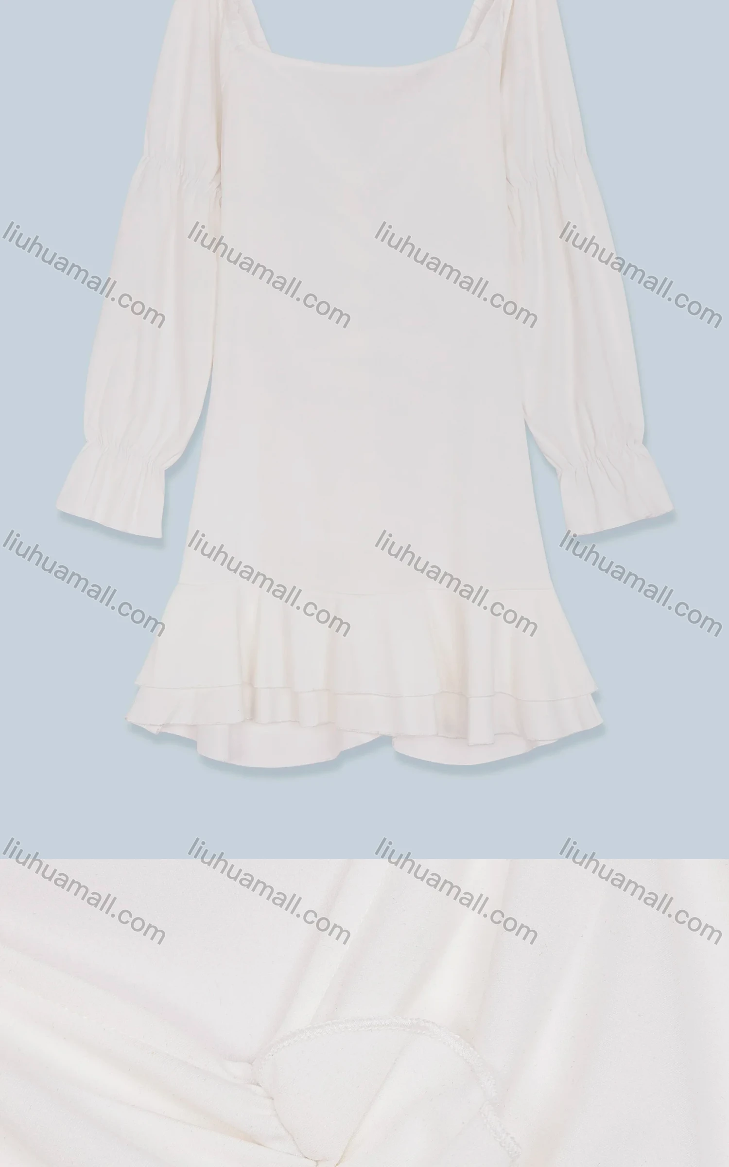 Wholesale Women's Casual V Neck Poet Sleeve Layered Hem Ruffle Trim Ruched Short Dress 5794# - Liuhuamall