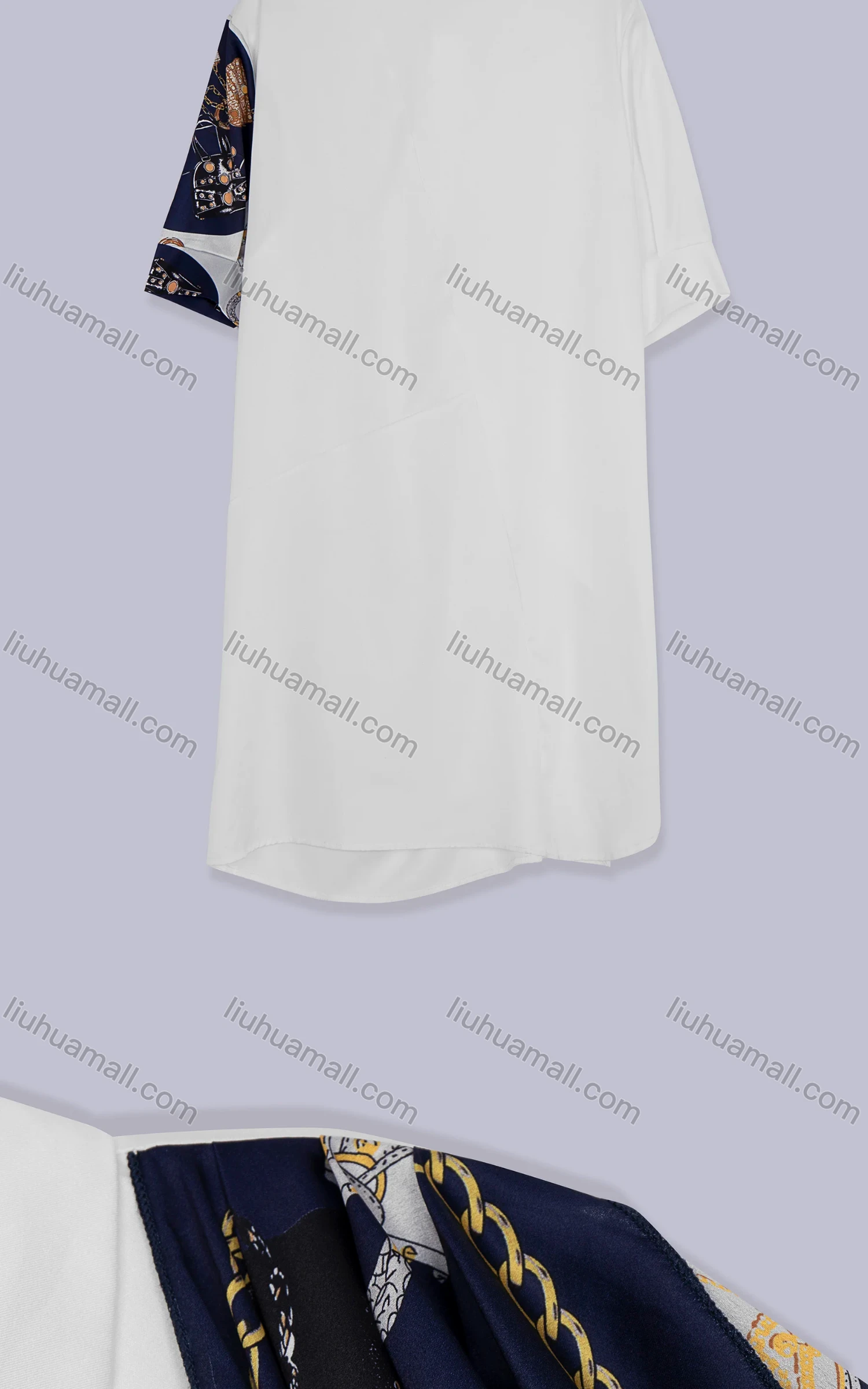 Wholesale Women's Casual Collared Ruched Half Sleeve Button Down Splicing Side Slit Tunic - Liuhuamall