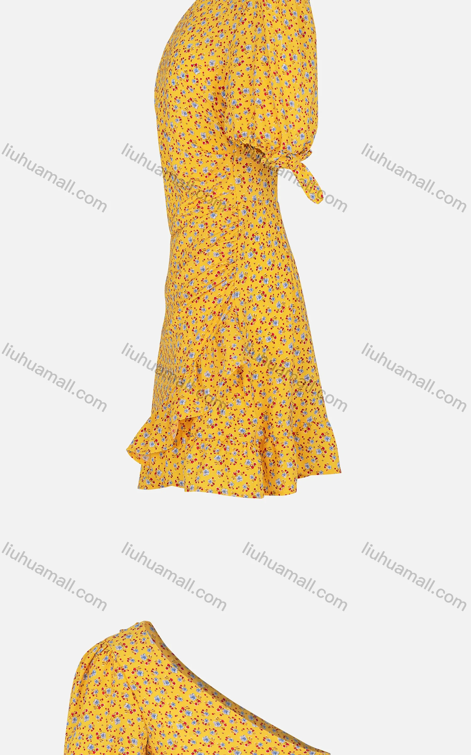 Wholesale Women's Sexy One Shoulder Floral Ruched Ruffle Trim Short Dress 9631# - Liuhuamall