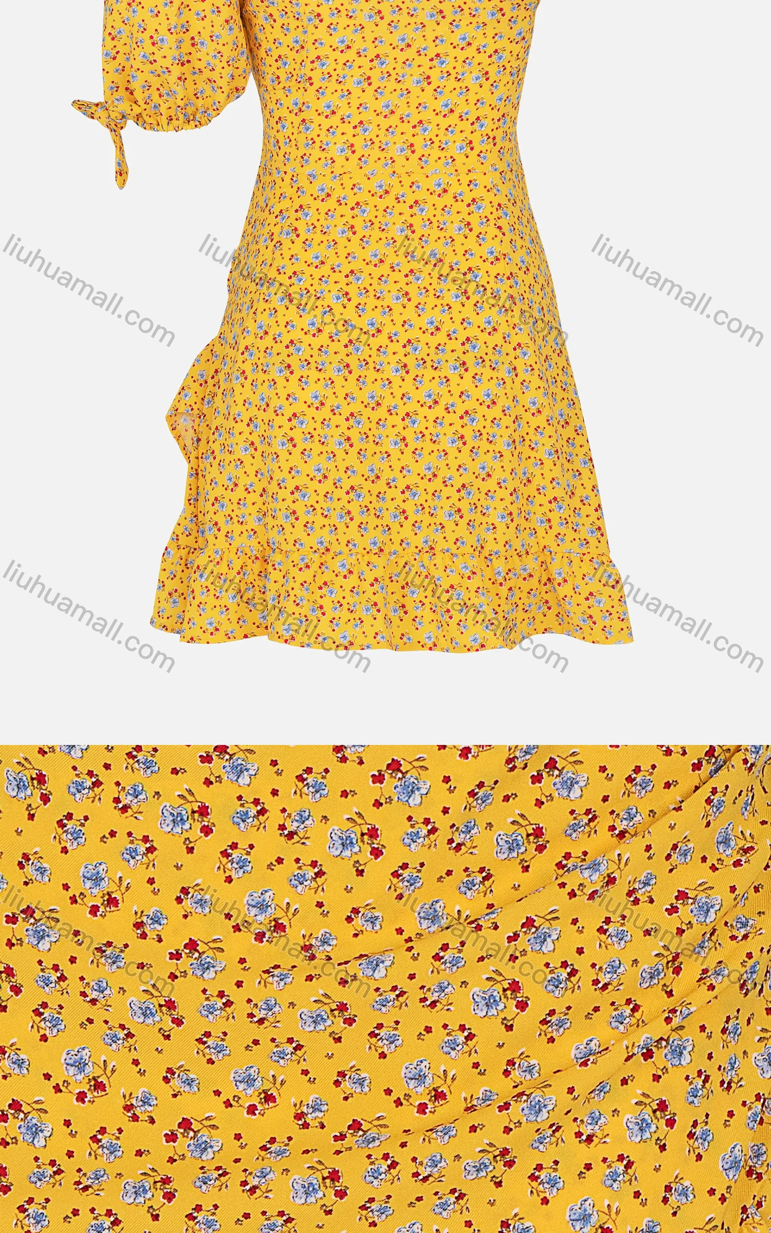 Wholesale Women's Sexy One Shoulder Floral Ruched Ruffle Trim Short Dress 9631# - Liuhuamall