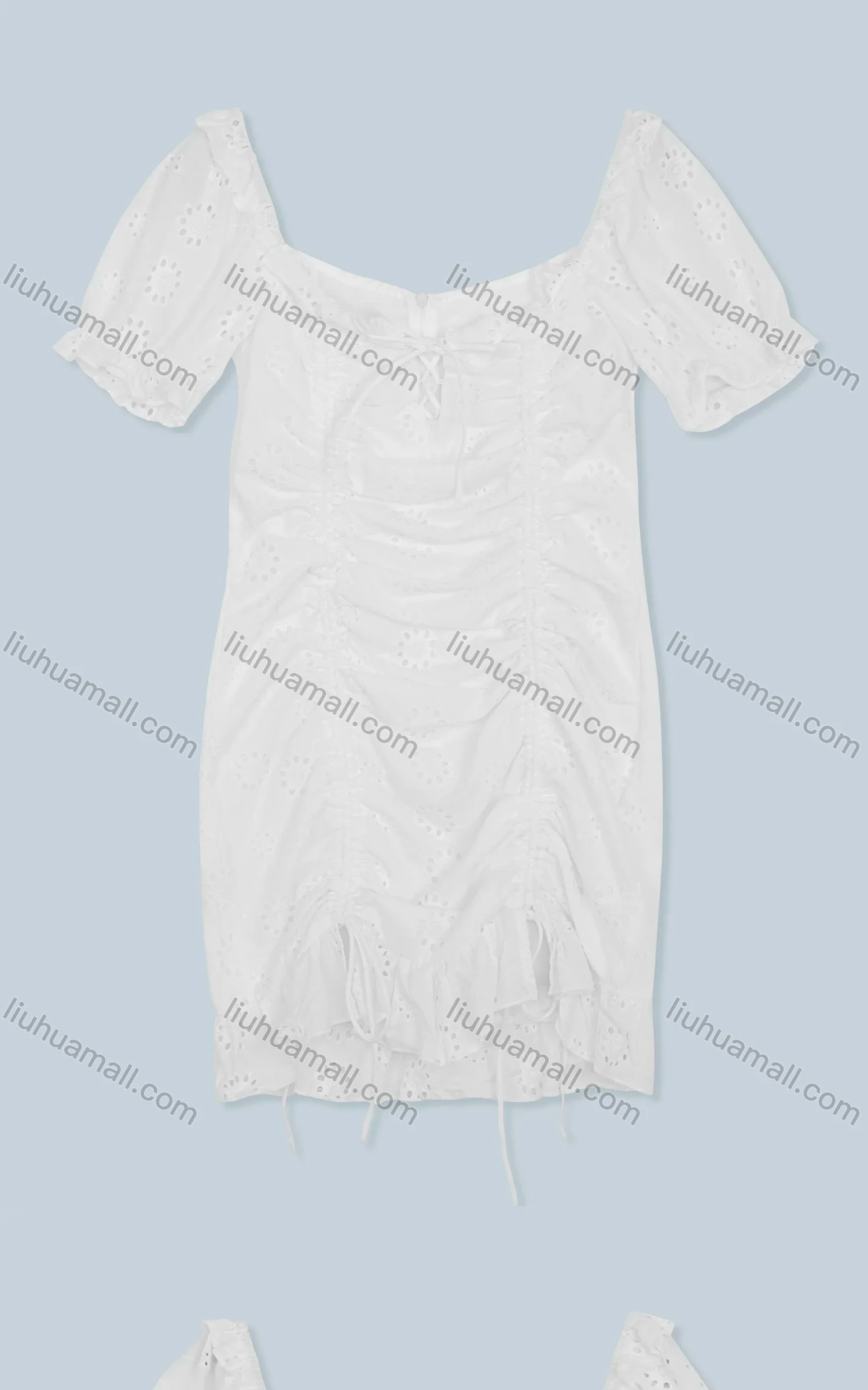 Wholesale Women's Casual Sweetheart Neck Poet Sleeve Mesh Tie Front Short Dress 8644# - Liuhuamall