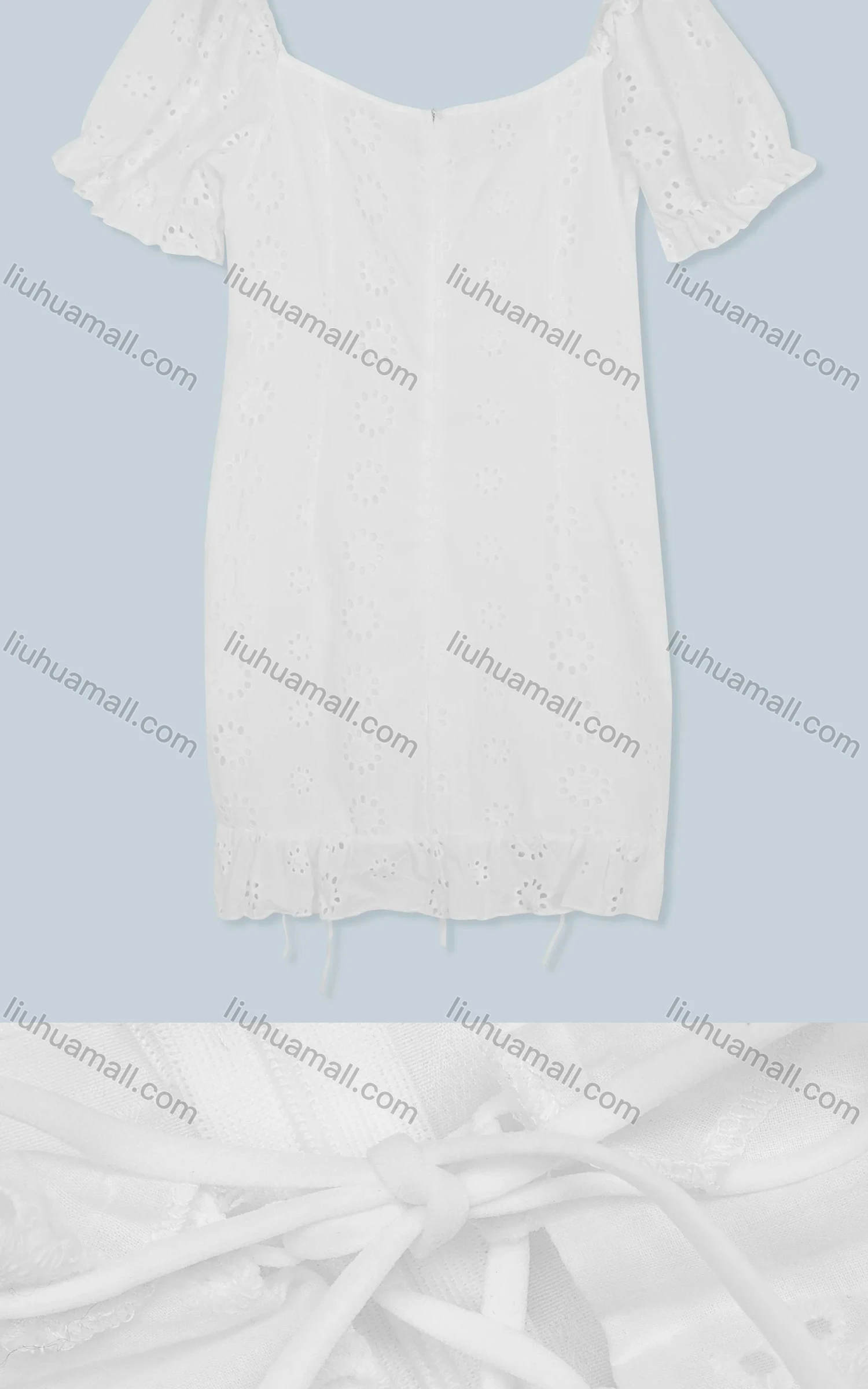 Wholesale Women's Casual Sweetheart Neck Poet Sleeve Mesh Tie Front Short Dress 8644# - Liuhuamall