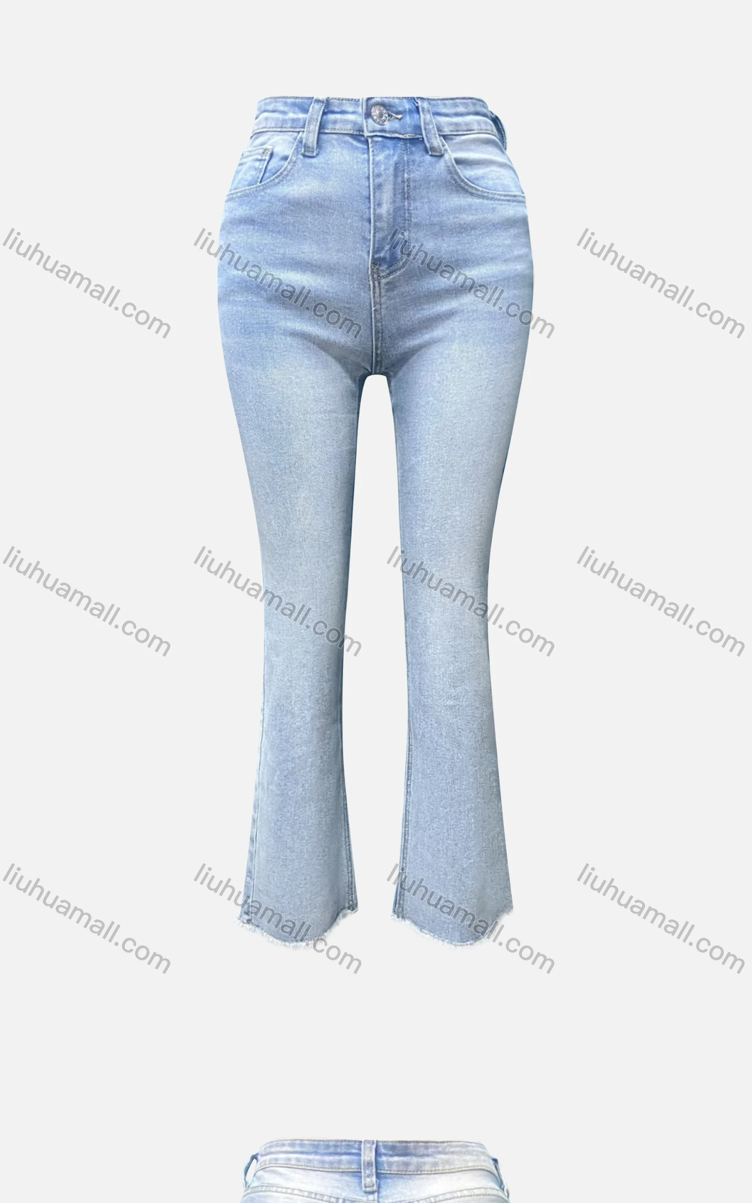 Wholesale Women's Casual Plain Patch Pocket Frayed Raw Hem Flared Jeans 4201# - Liuhuamall