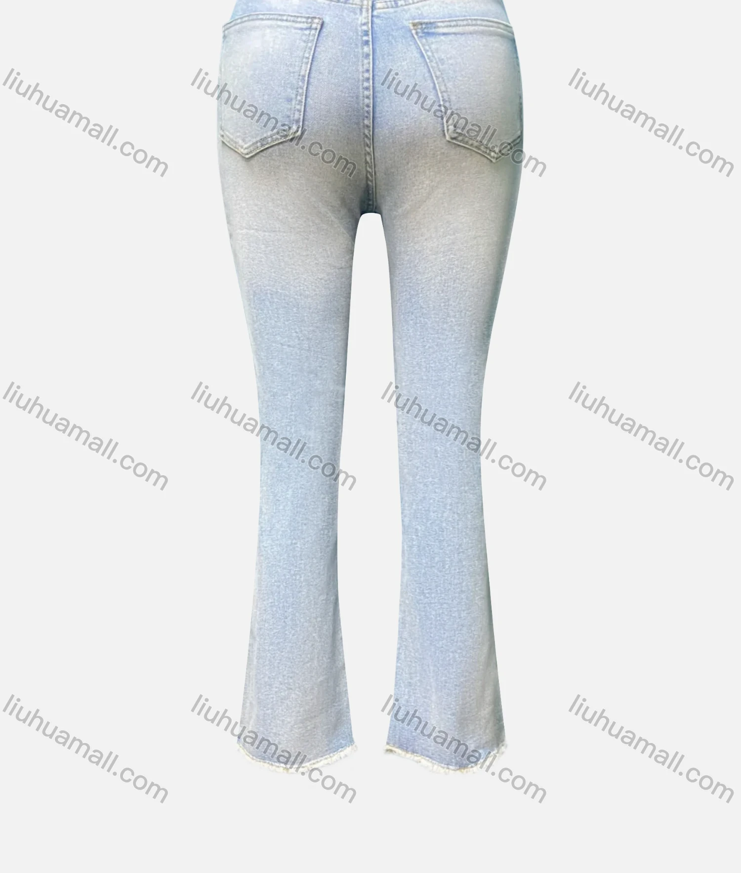 Wholesale Women's Casual Plain Patch Pocket Frayed Raw Hem Flared Jeans 4201# - Liuhuamall