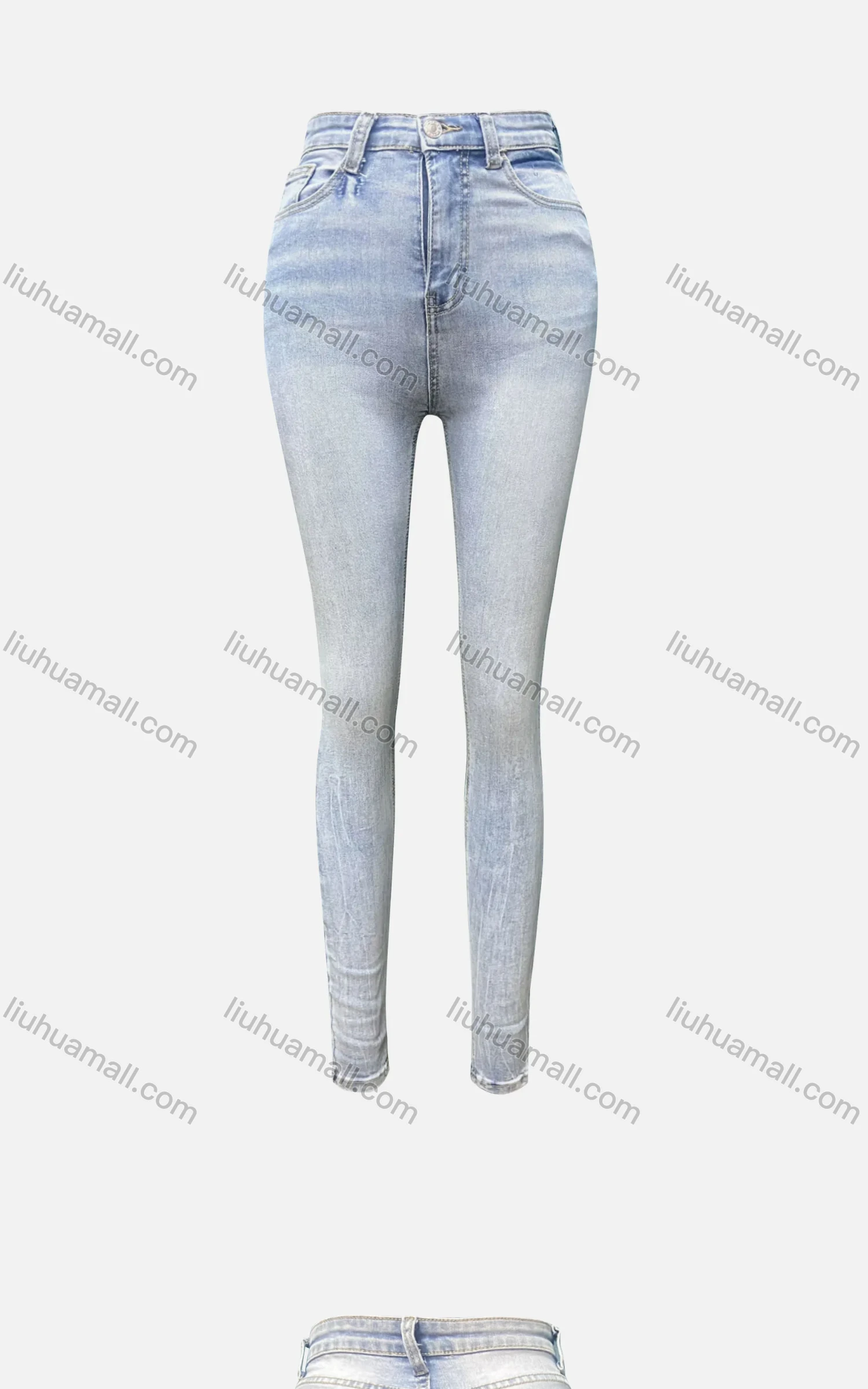 Wholesale Women's Casual Plain Patch Pocket Button Closure Skinny Jeans 4202# - Liuhuamall