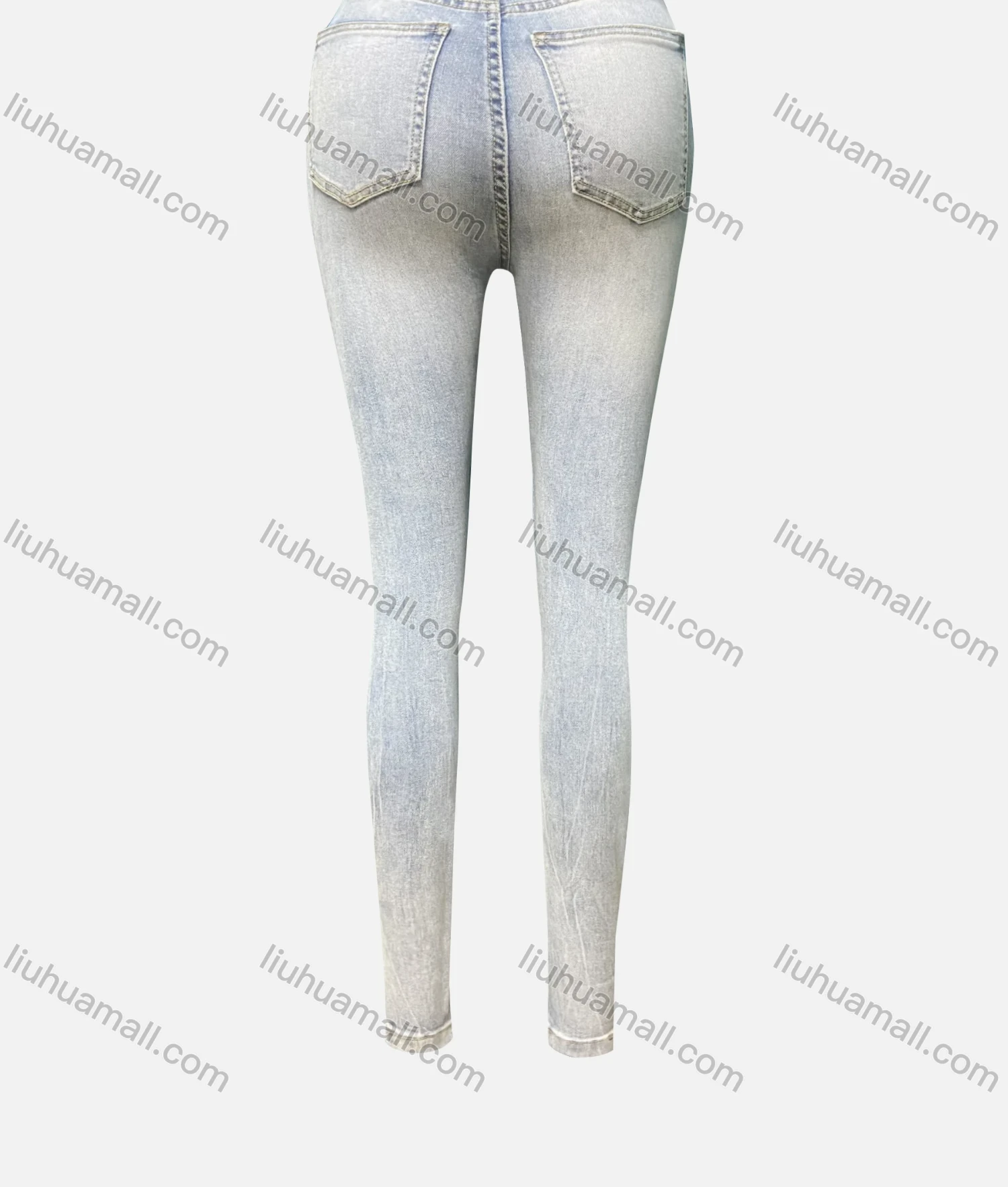 Wholesale Women's Casual Plain Patch Pocket Button Closure Skinny Jeans 4202# - Liuhuamall