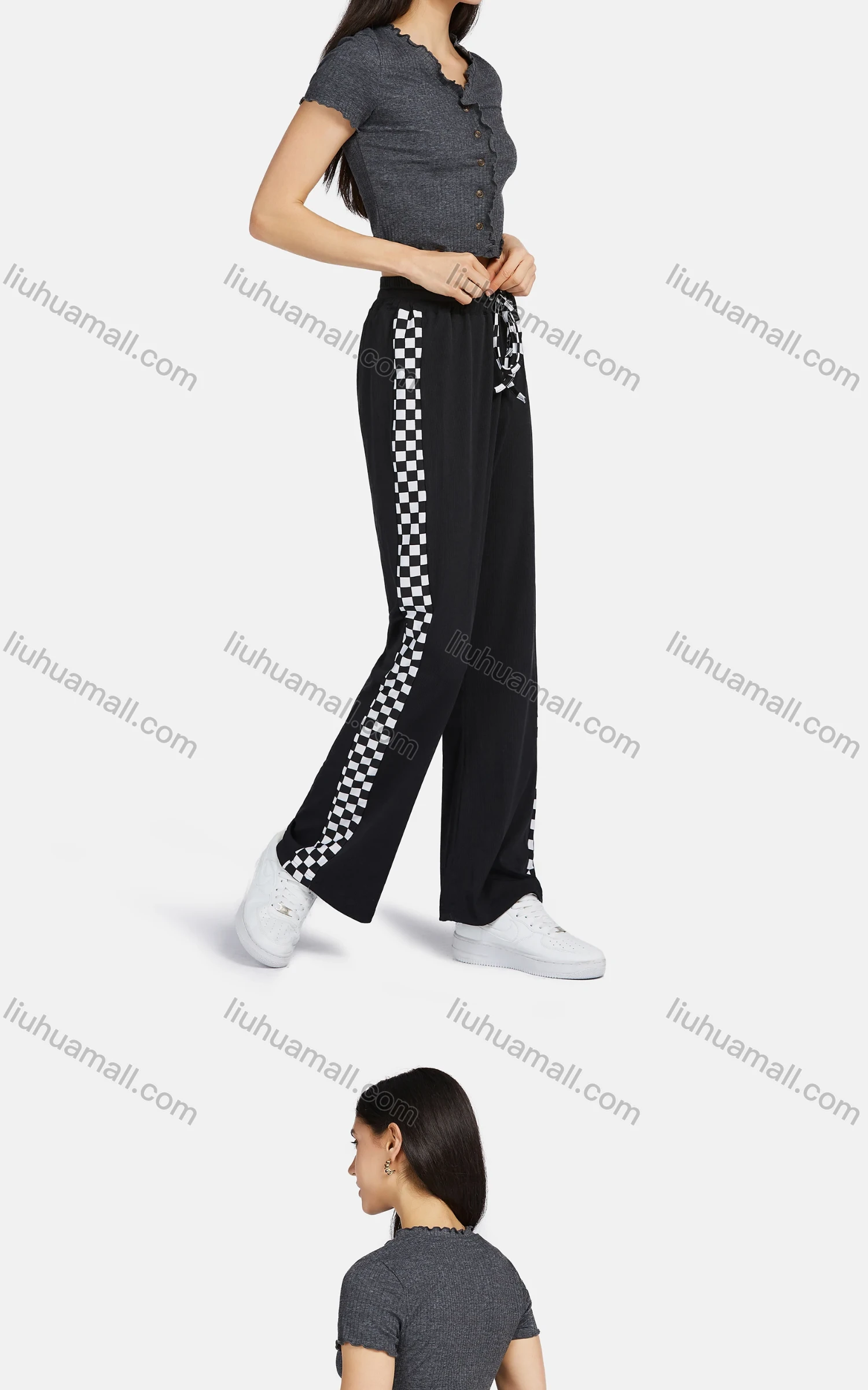 Wholesale Women's Casual Short Sleeve Lettuce Trim Button Down Crop Tops 6253# - Liuhuamall