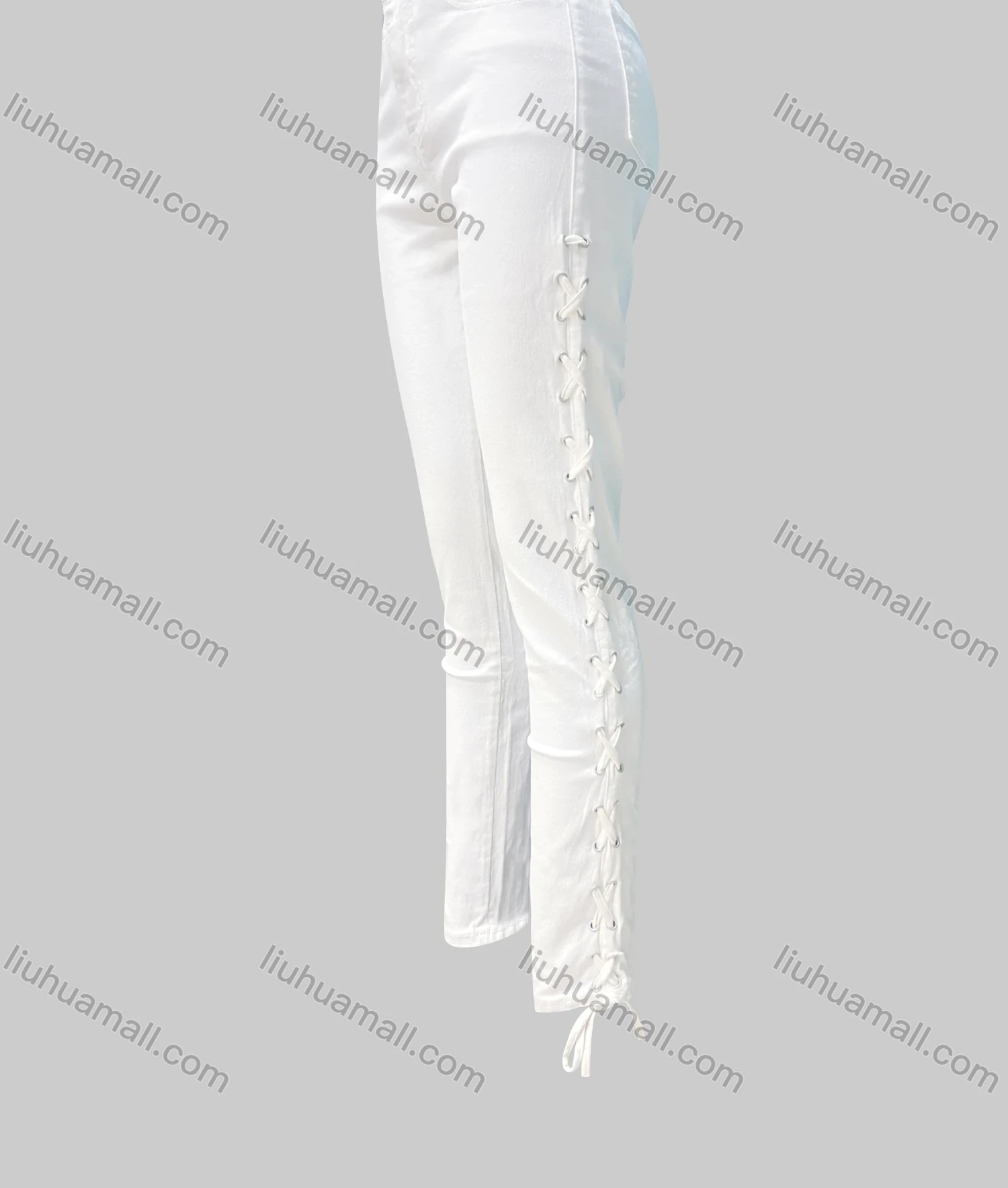 Wholesale Women's Casual Patch Pocket Criss Cross Drawstring Plain Skinny Jeans 4204# - Liuhuamall