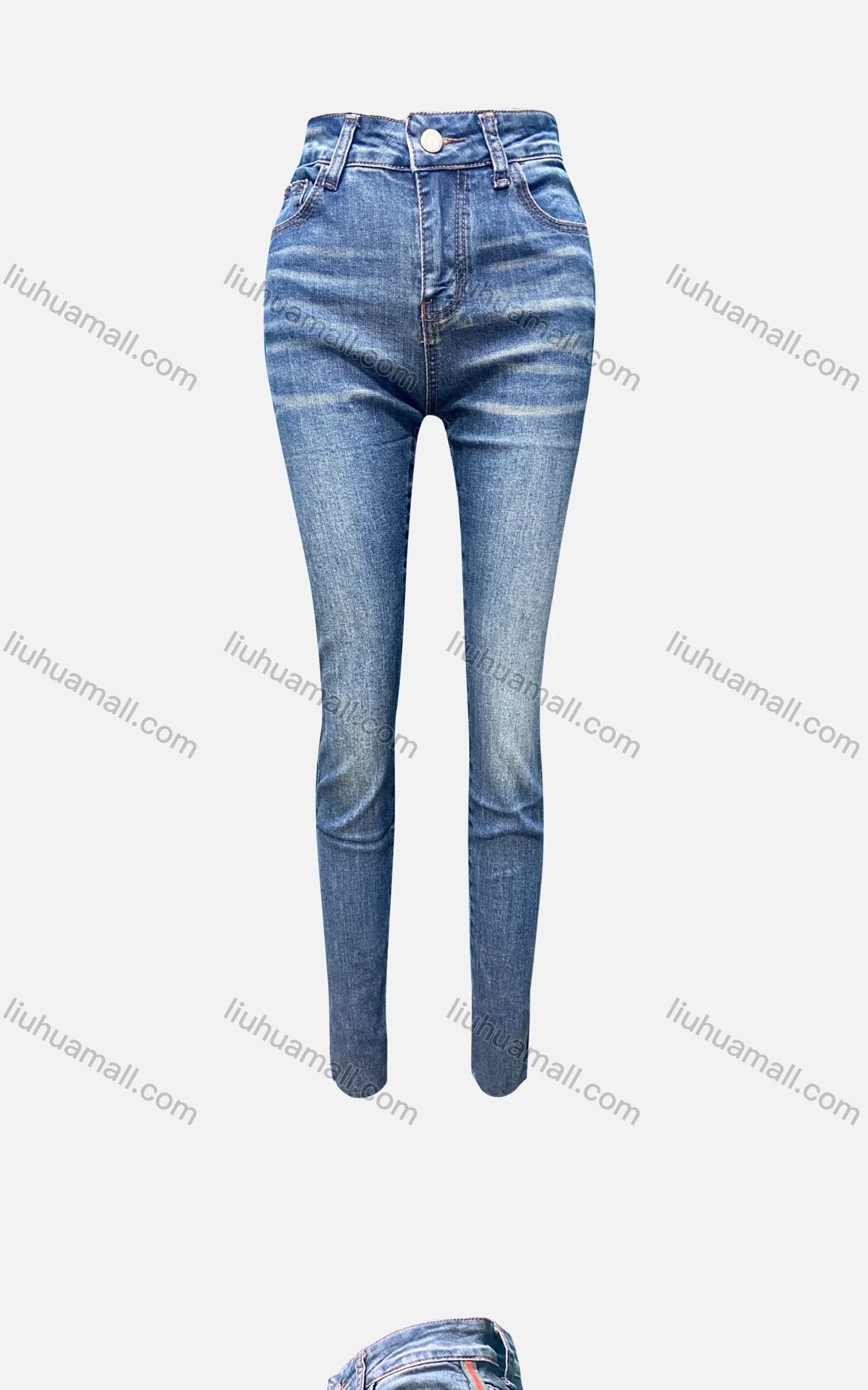 Wholesale Women's Casual Plain High Waist Patch Pocket Striped Trim Skinny Jeans 4207# - Liuhuamall