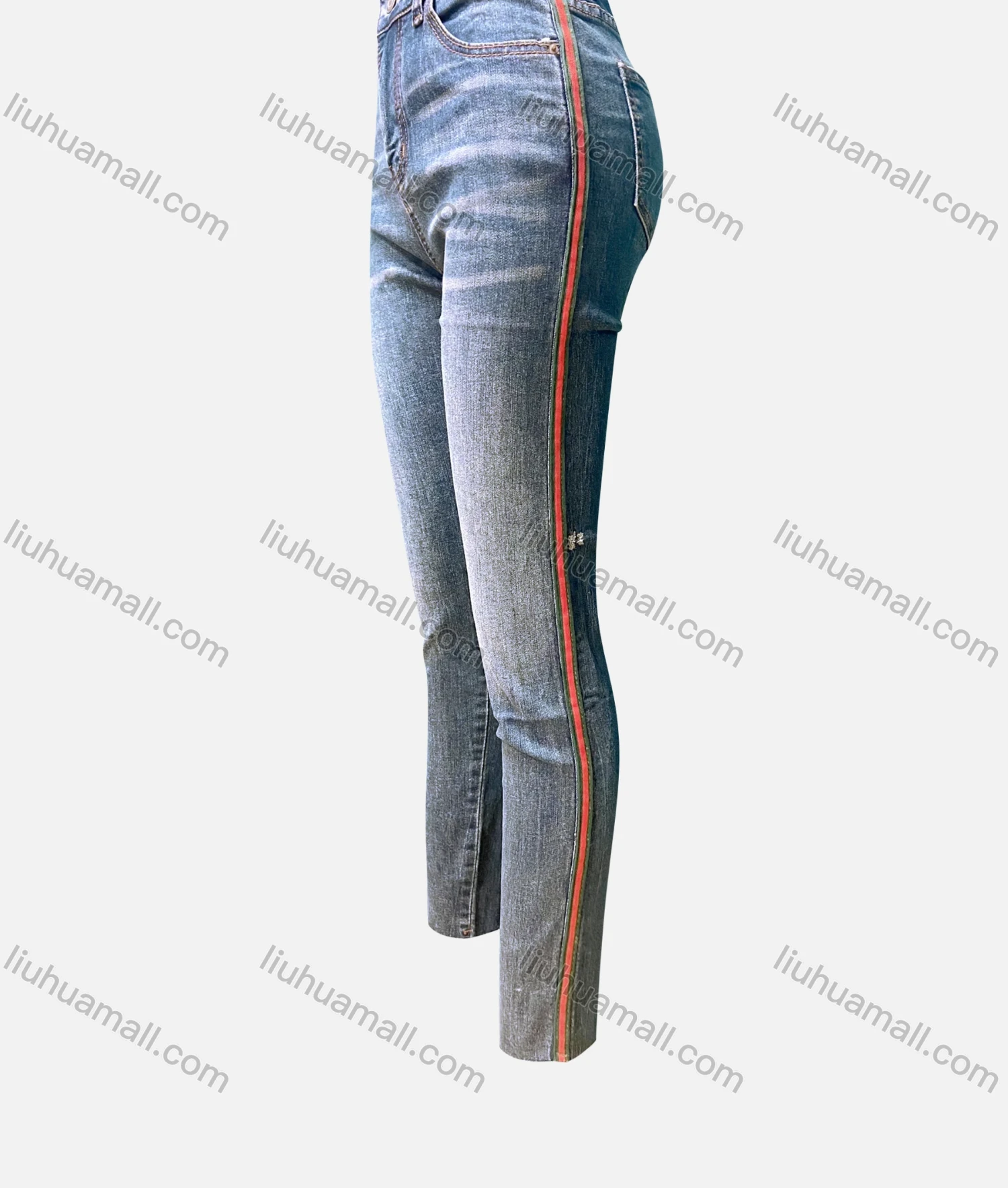 Wholesale Women's Casual Plain High Waist Patch Pocket Striped Trim Skinny Jeans 4207# - Liuhuamall