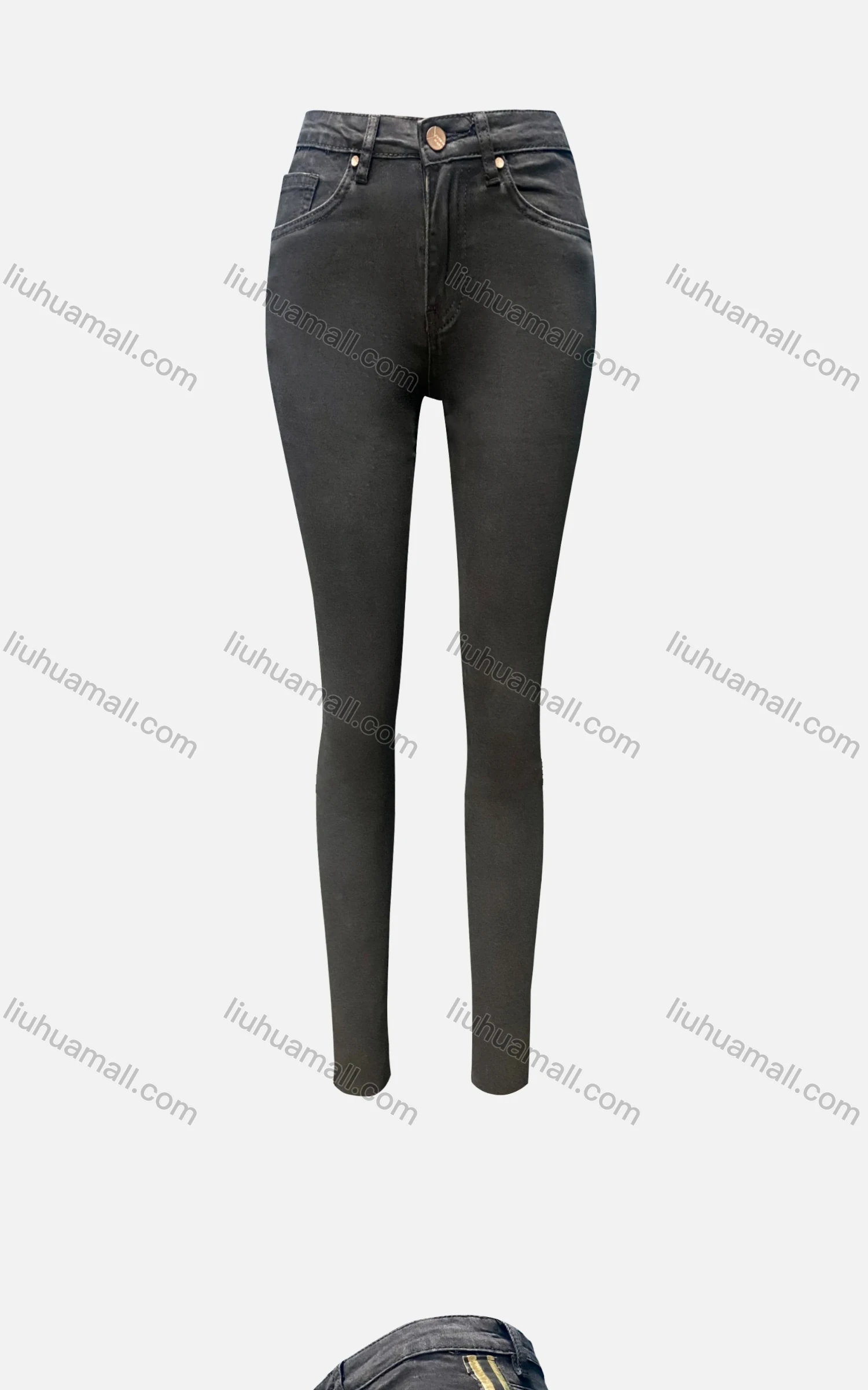 Wholesale Women's Casual Plain Multiple Pockets Striped Trim Skinny Jeans 42080# - Liuhuamall