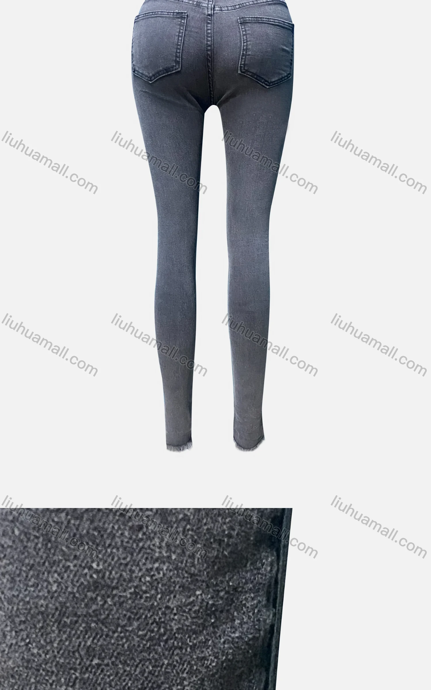 Wholesale Women's Casual Plain Multiple Pockets Metal Ring Decor Frayed Raw Hem Skinny Jeans 4209# - Liuhuamall